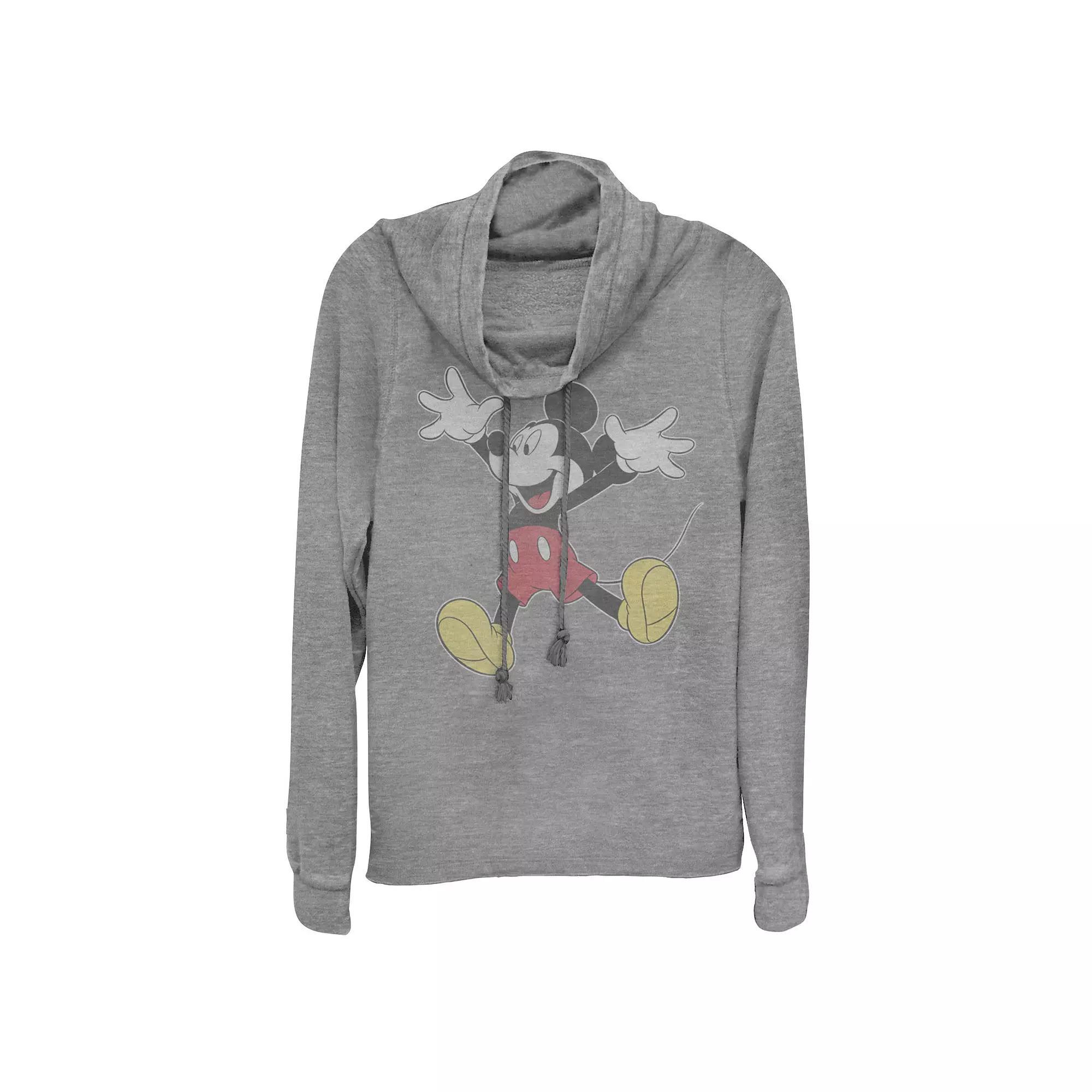 Disney's Mickey Mouse Juniors' Jumping for Joy Cowlneck Graphic Lightweight Long Sleeve, Girl's, Size: XL, Gray Grey Product Image