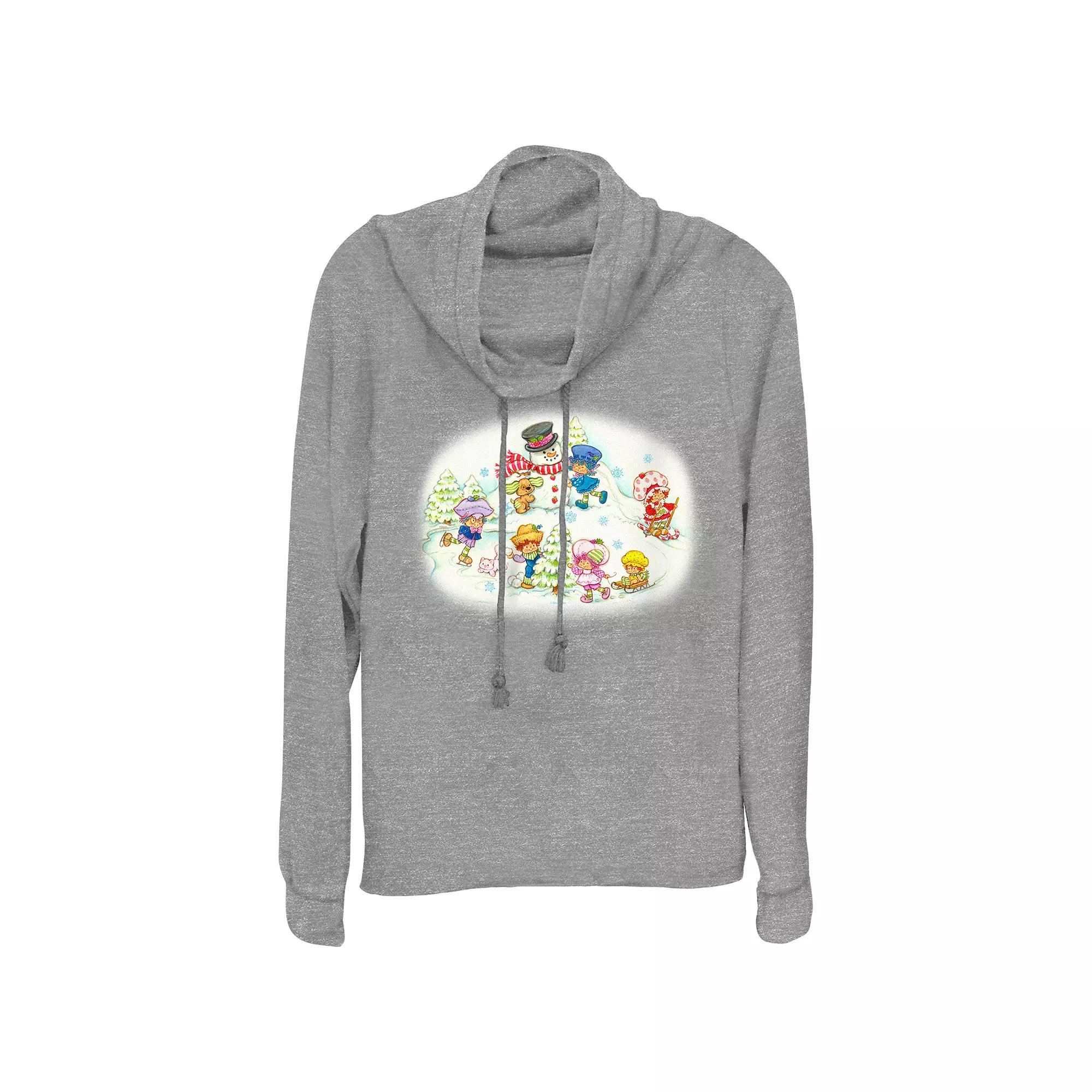 Womens Strawberry Shortcake Winter Fun Cowlneck Graphic Lightweight Long Sleeve Gray Grey Product Image