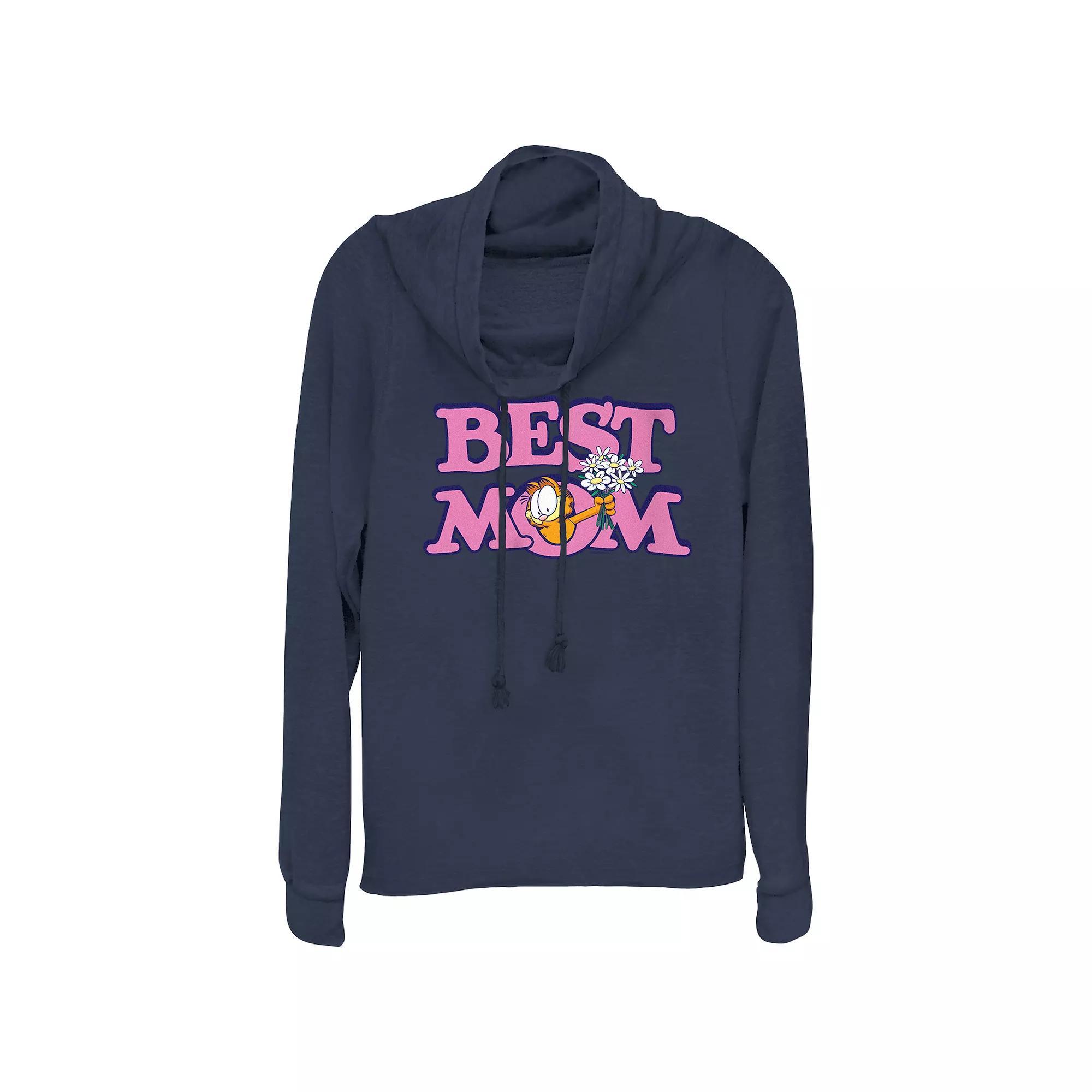 Women's Garfield Best Mom Cowlneck Graphic Lightweight Long Sleeve, Size: XS, Blue Product Image
