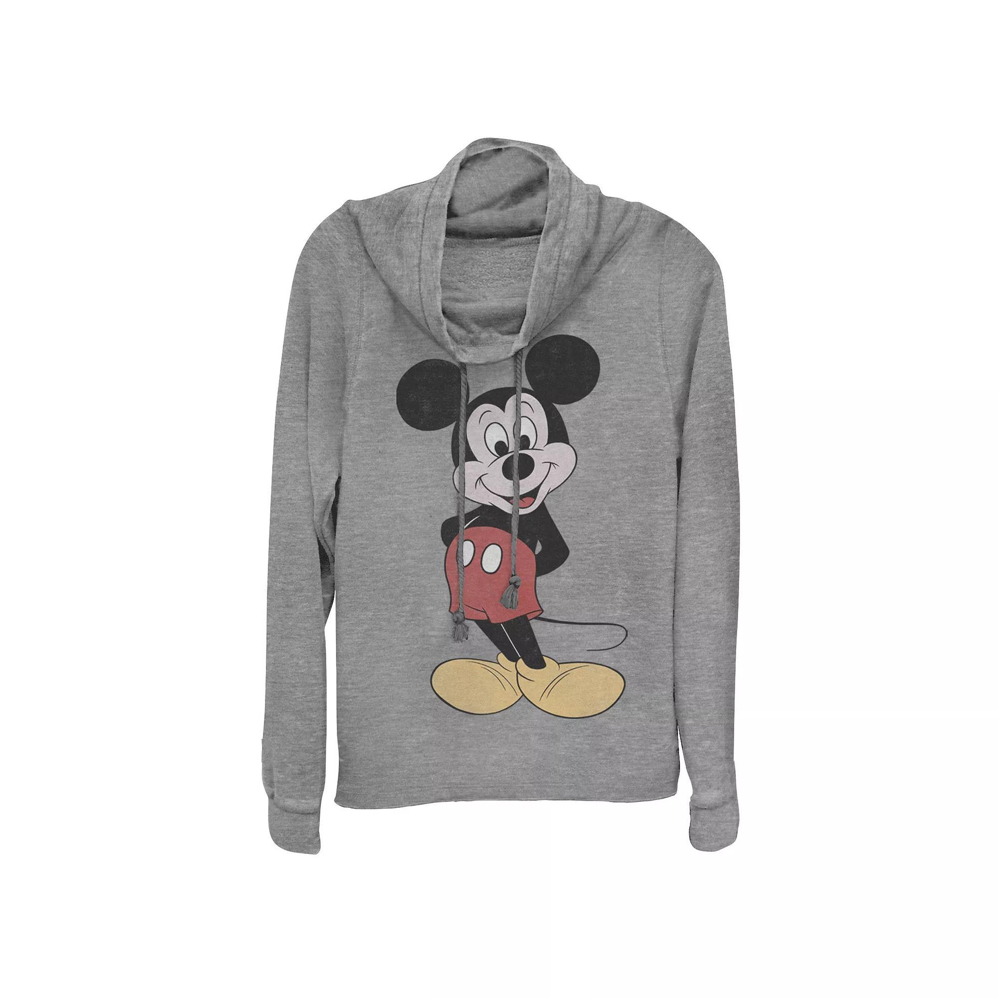 Disney's Mickey Mouse Juniors' Vintage Mickey Cowlneck Graphic Lightweight Long Sleeve, Girl's, Size: 3XL, Gray Grey Product Image