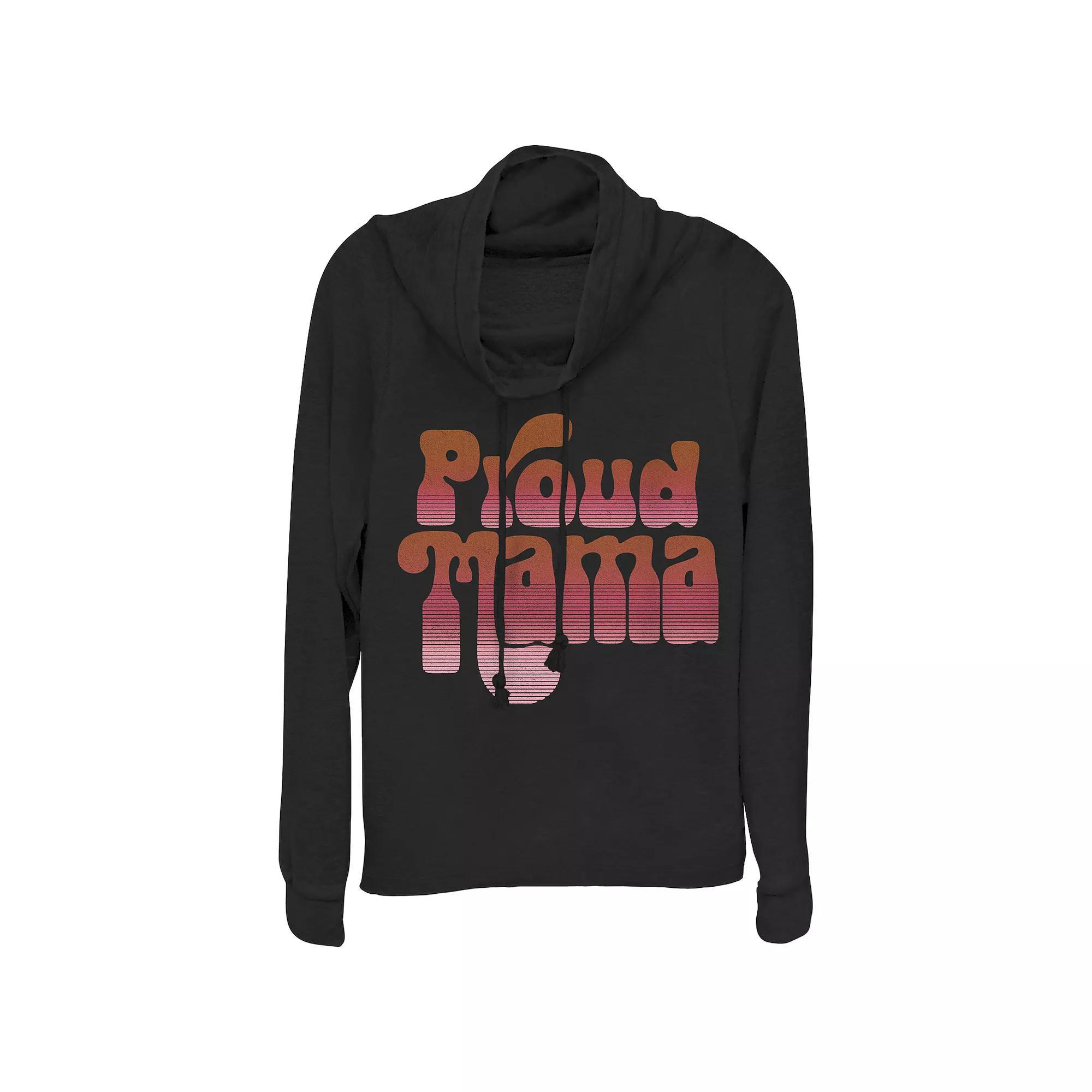Women's Proud Mama Cowlneck Graphic Lightweight Long Sleeve, Size: XS, Black Product Image