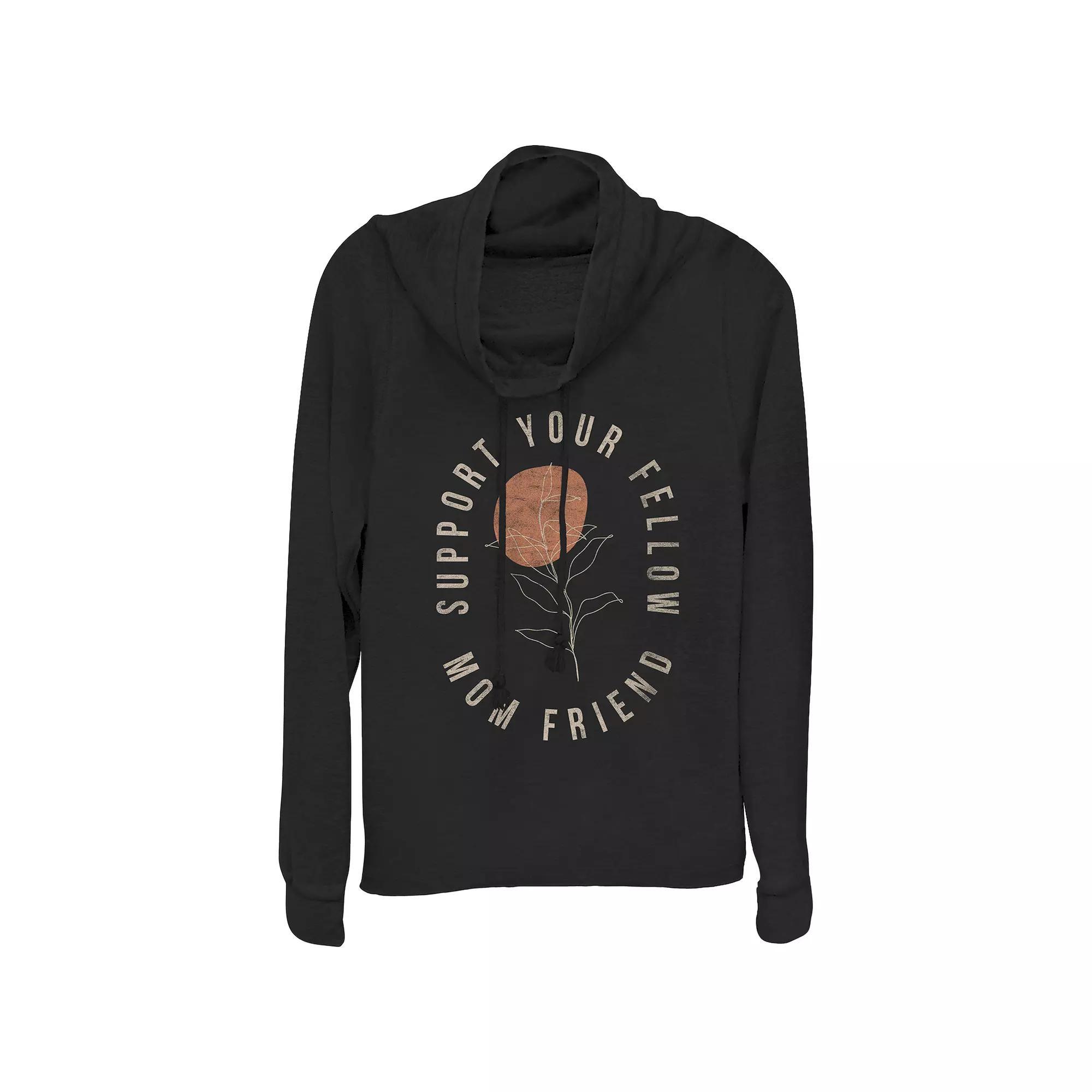 Women's Support Your Fellow Mom Friend Cowlneck Graphic Lightweight Long Sleeve, Size: XXL, Black Product Image