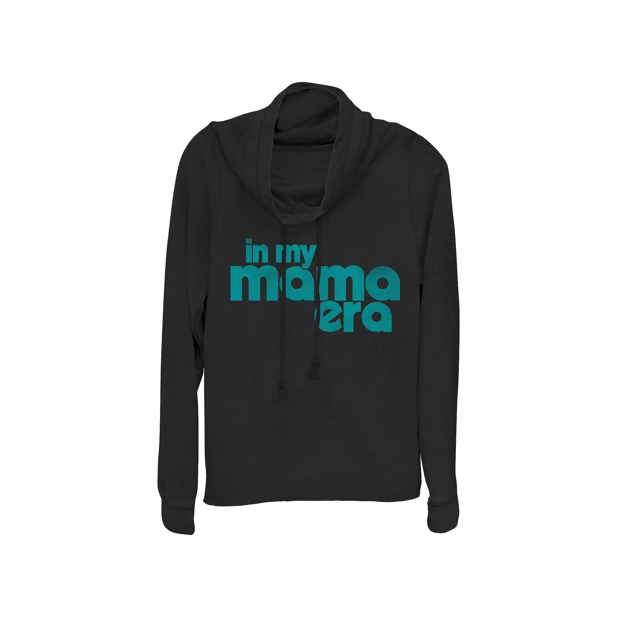 Women's In My Mama Era Cowlneck Graphic Lightweight Long Sleeve, Size: XS, Black Product Image