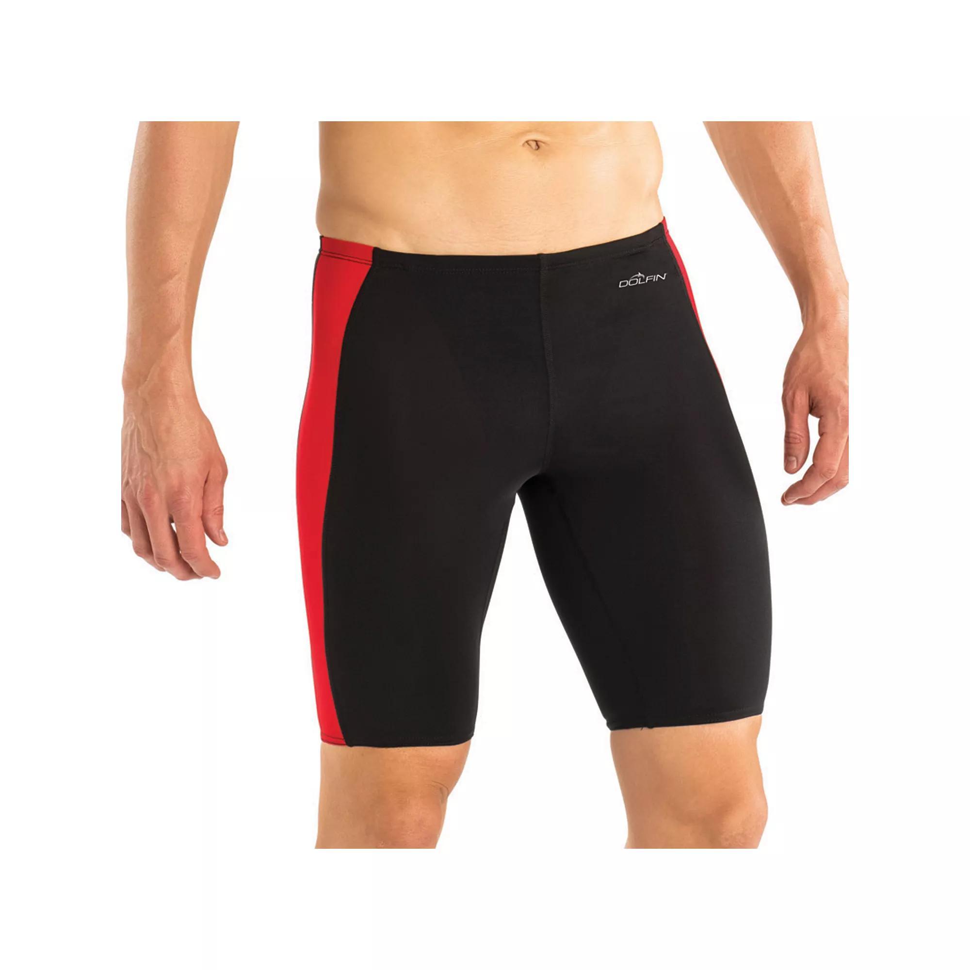 Men's Dolfin Colorblock Panel Jammer Swimsuit, Size: 34, Black Red Product Image