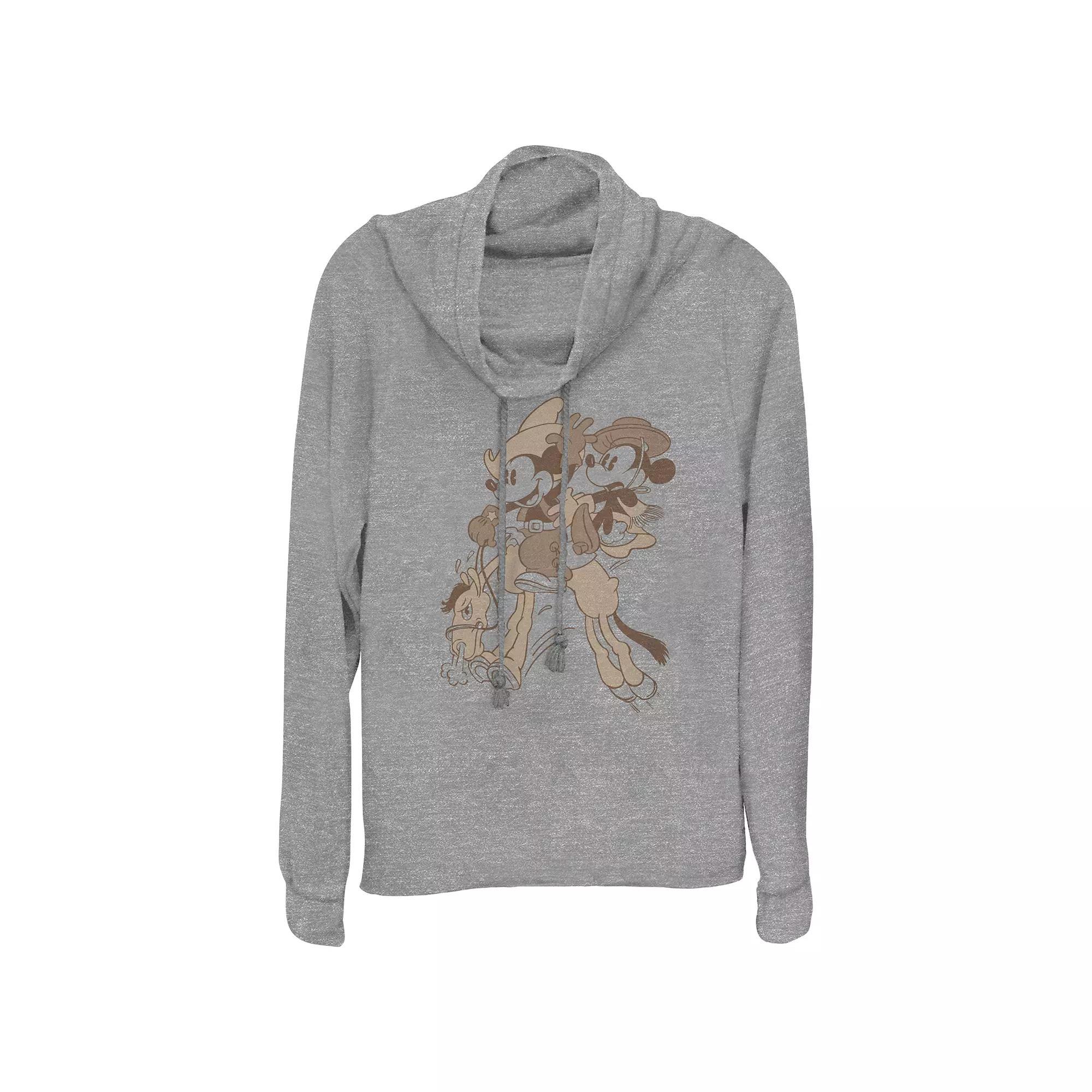 Disney's Mickey Mouse And Minnie Mouse Wild Ride Plus Size Cowlneck Graphic Lightweight Long Sleeve, Women's, Size: 1XL, Gray Grey Product Image
