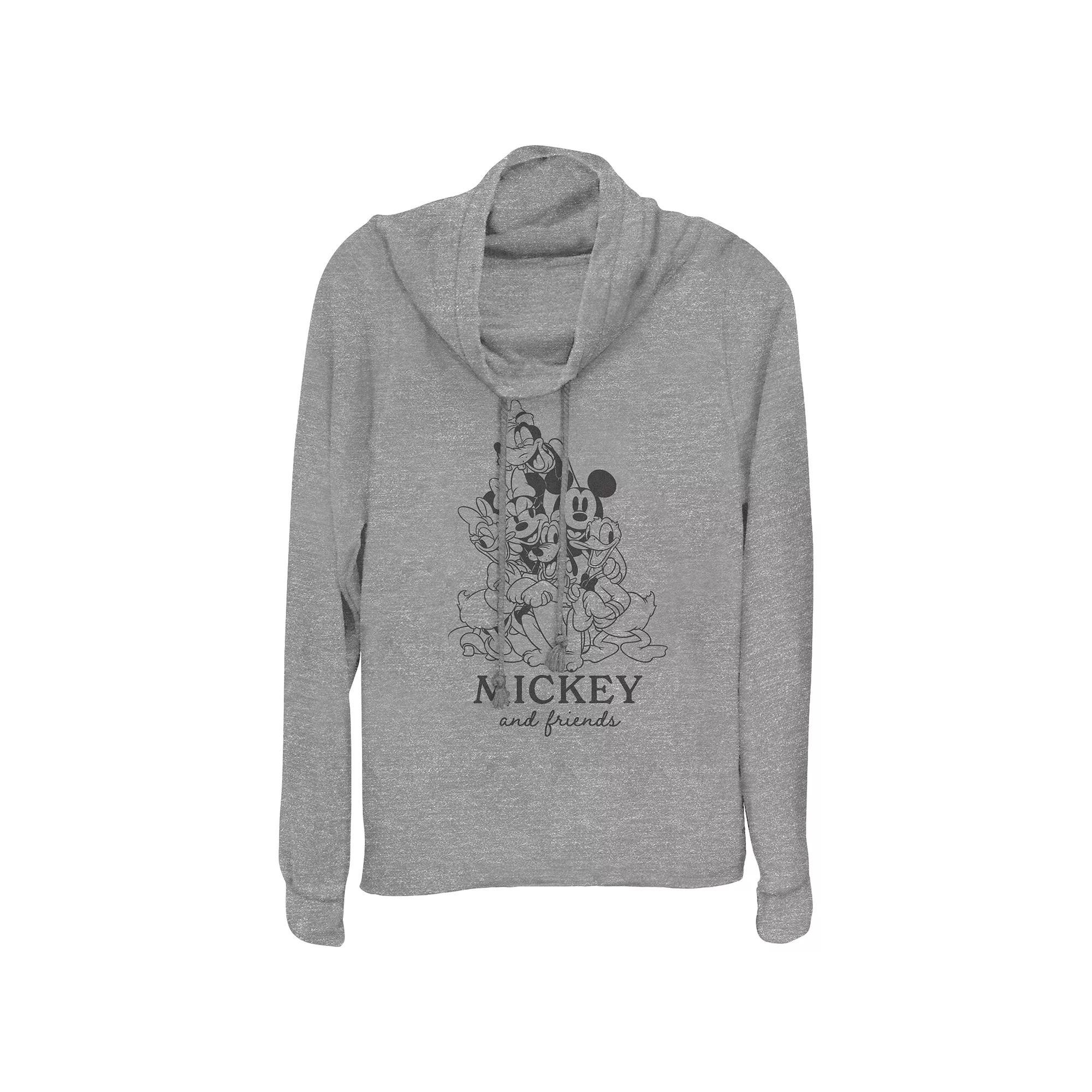 Disney's Mickey Mouse And Friends Group Hug Women's Cowlneck Graphic Lightweight Long Sleeve, Size: XL, Gray Grey Product Image