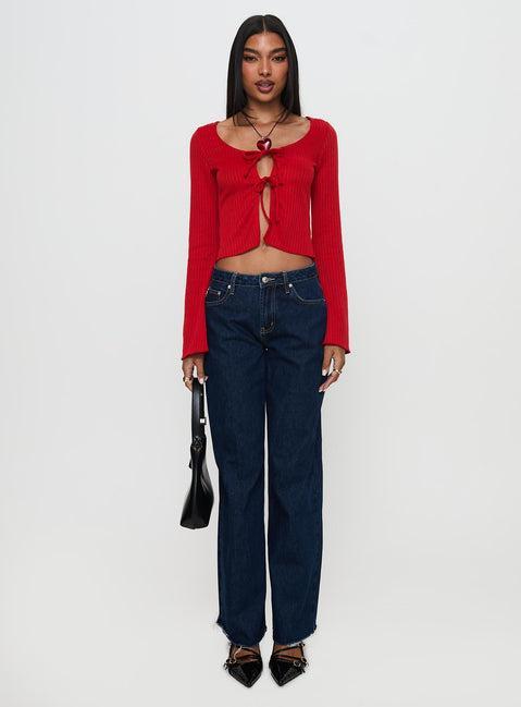 Rowynne Long Sleeve Tie Up Top Red Product Image