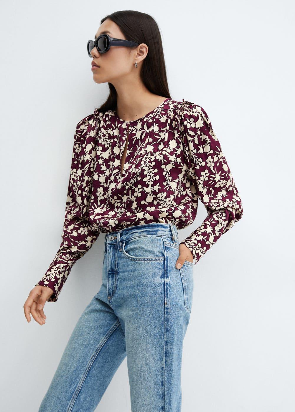 MANGO Berry Blouse (Maroon) Women's Blouse Product Image