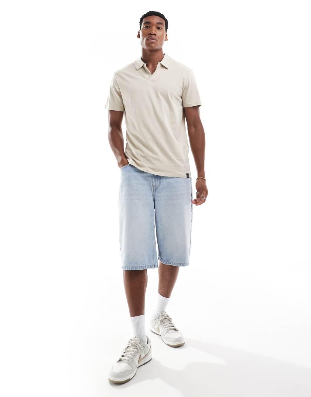 ONLY & SONS revere collar polo in beige Product Image