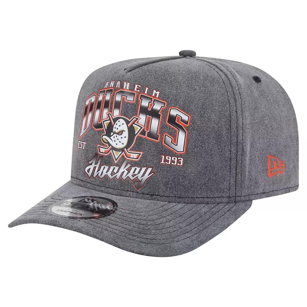 Men's New Era  Charcoal Anaheim Ducks Throwback Washed A-Frame Pre-Curved 9FIFTY Snapback Hat, Dks Charco Product Image