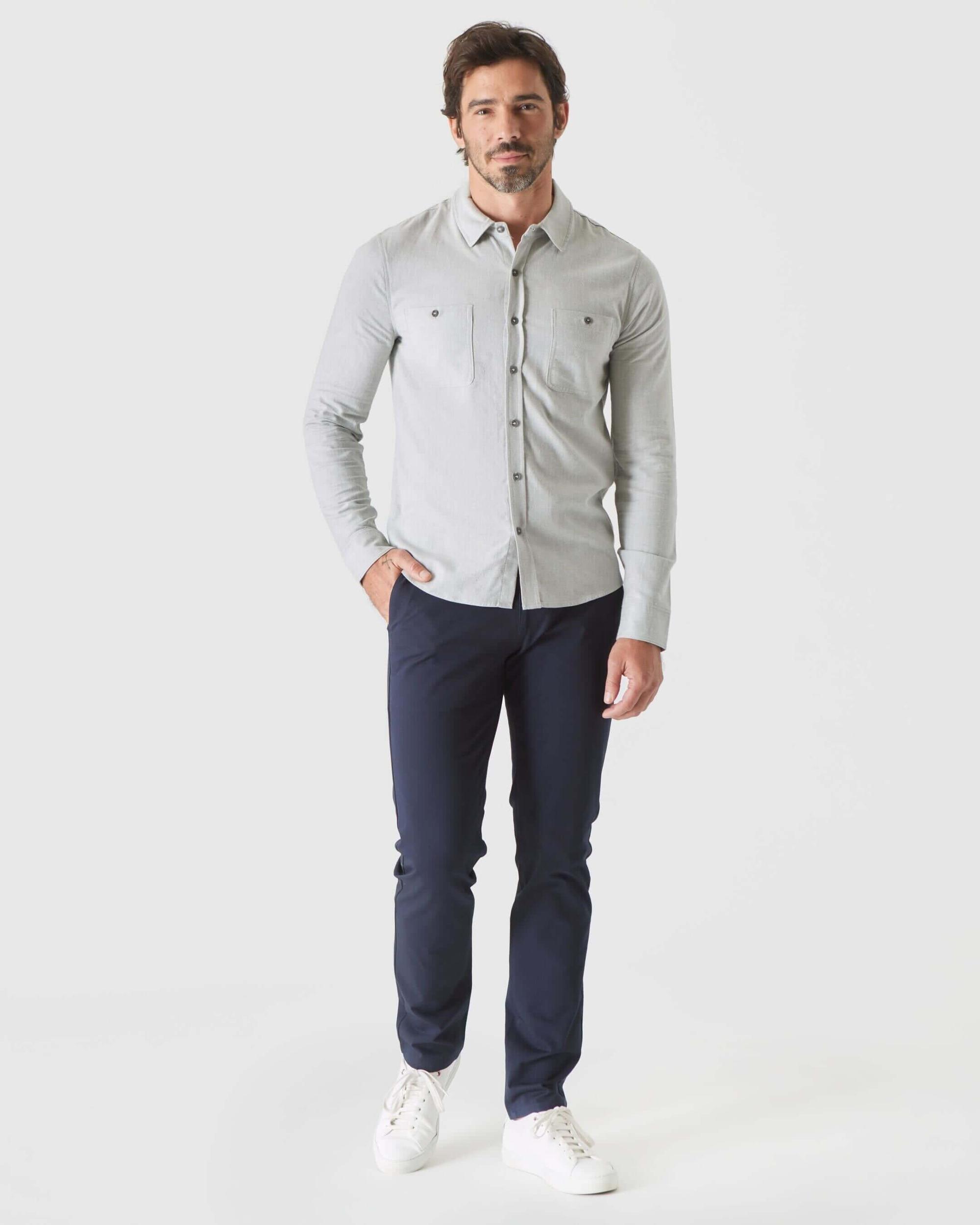 Heather Gray Long Sleeve Lightweight Flannel Shirt Product Image