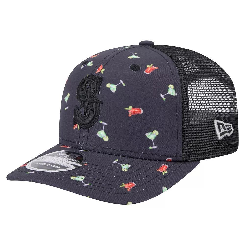Men's New Era Black Seattle Mariners Adventure Drinks Pattern 9SEVENTY Stretch-Snap Hat Product Image
