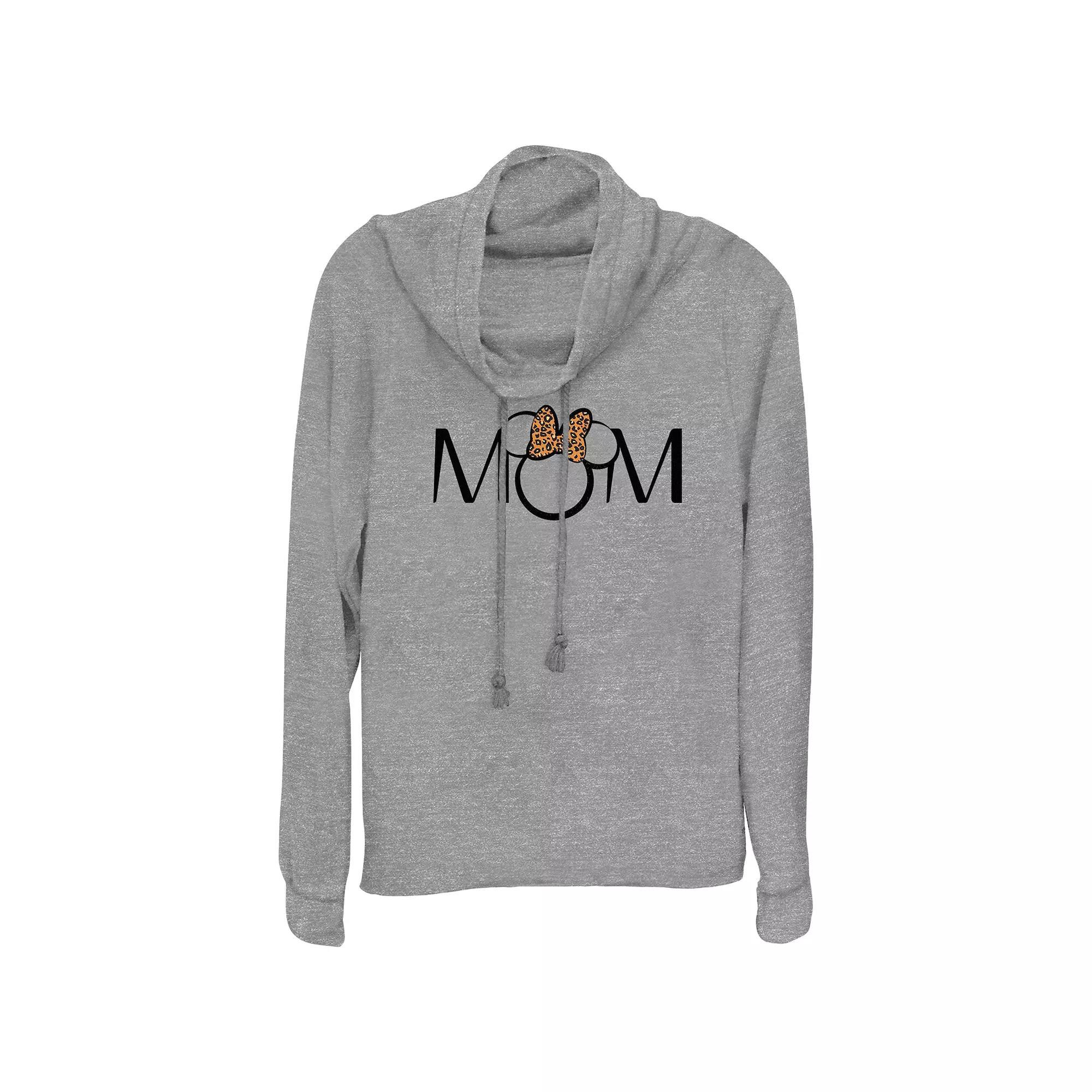Disney's Minnie Mouse Mom Leopard Print Bow Women's Cowlneck Graphic Lightweight Long Sleeve, Size: XXL, Gray Grey Product Image