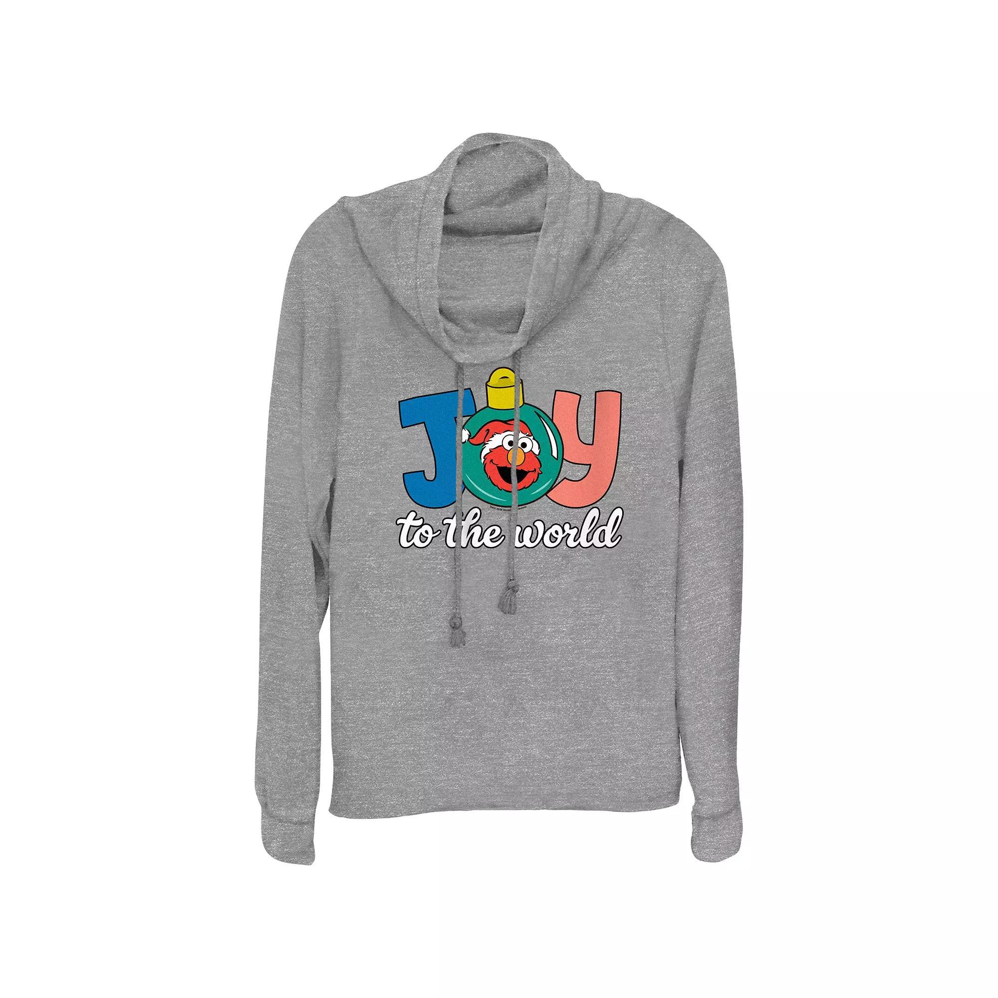 Women's PBS Kids Sesame Street Elmo Joy To The World Cowlneck Graphic Lightweight Long Sleeve, Size: Small, Gray Grey Product Image