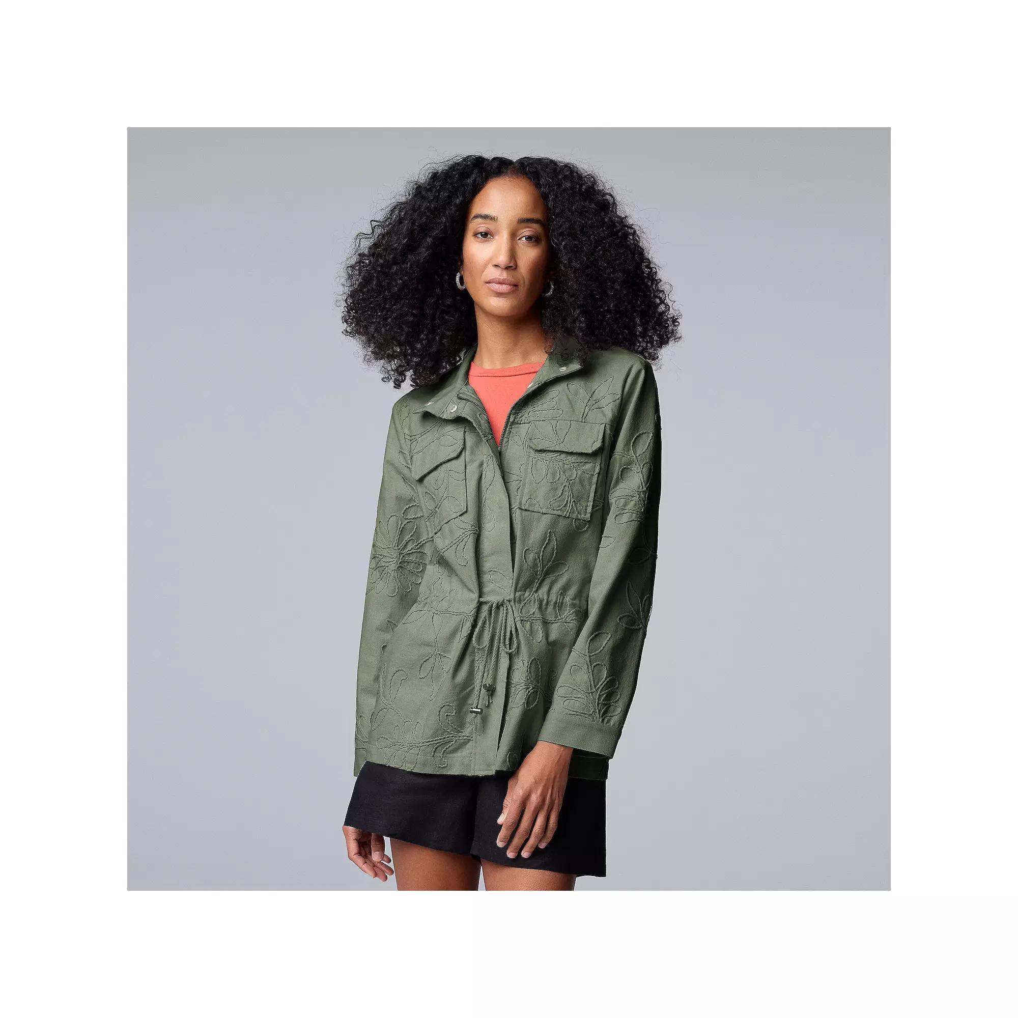 Petite Simply Vera Vera Wang Embroidered Utility Jacket, Women's, Size: XS Petite, Army Bottle Product Image