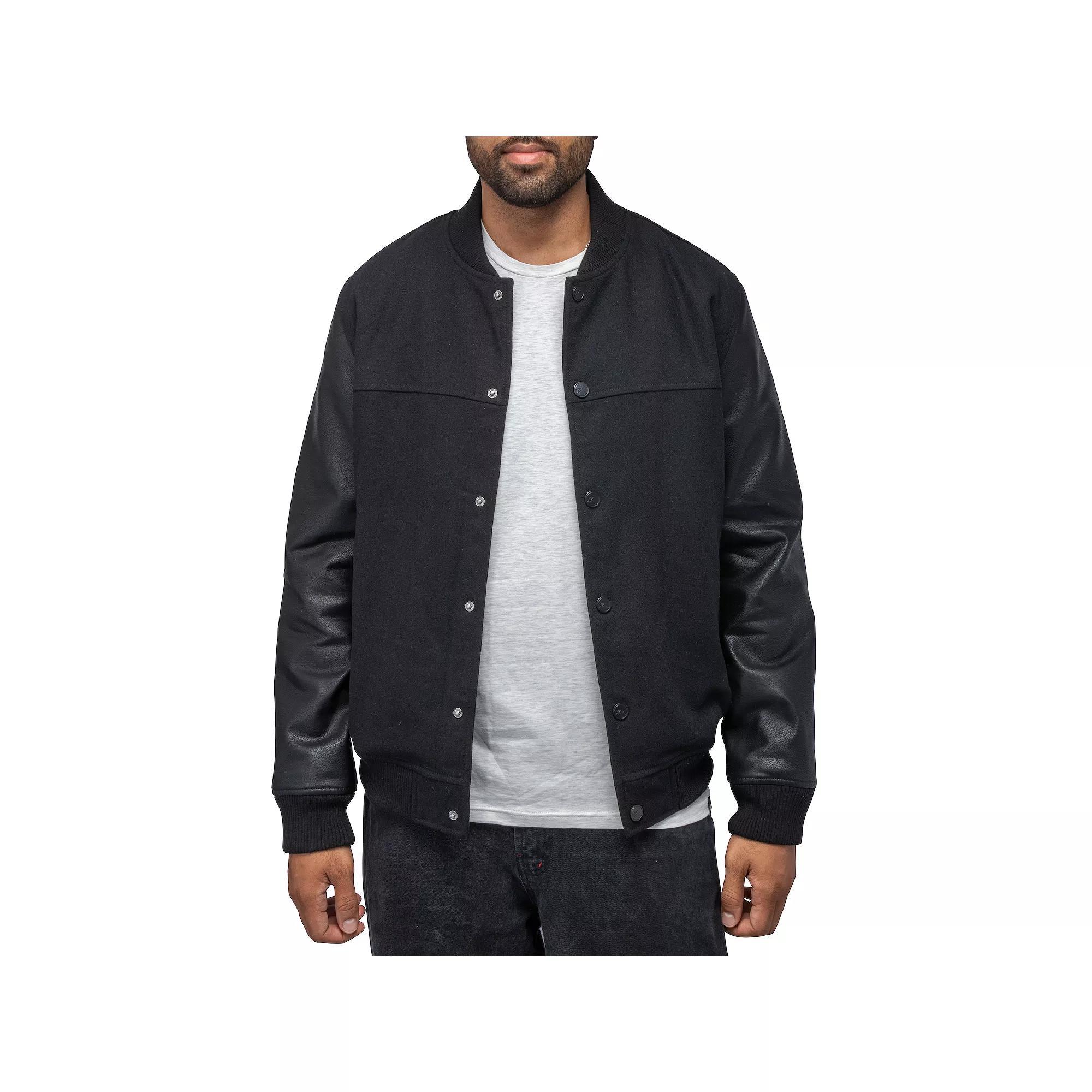 Mens Xray Wool Blend Varsity Bomber Jacket with Faux Leather Sleeves Product Image