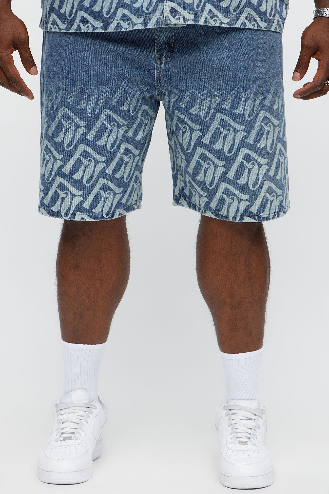 Relaxed Chateau Monogram Denim Shorts - Light Blue Wash Product Image
