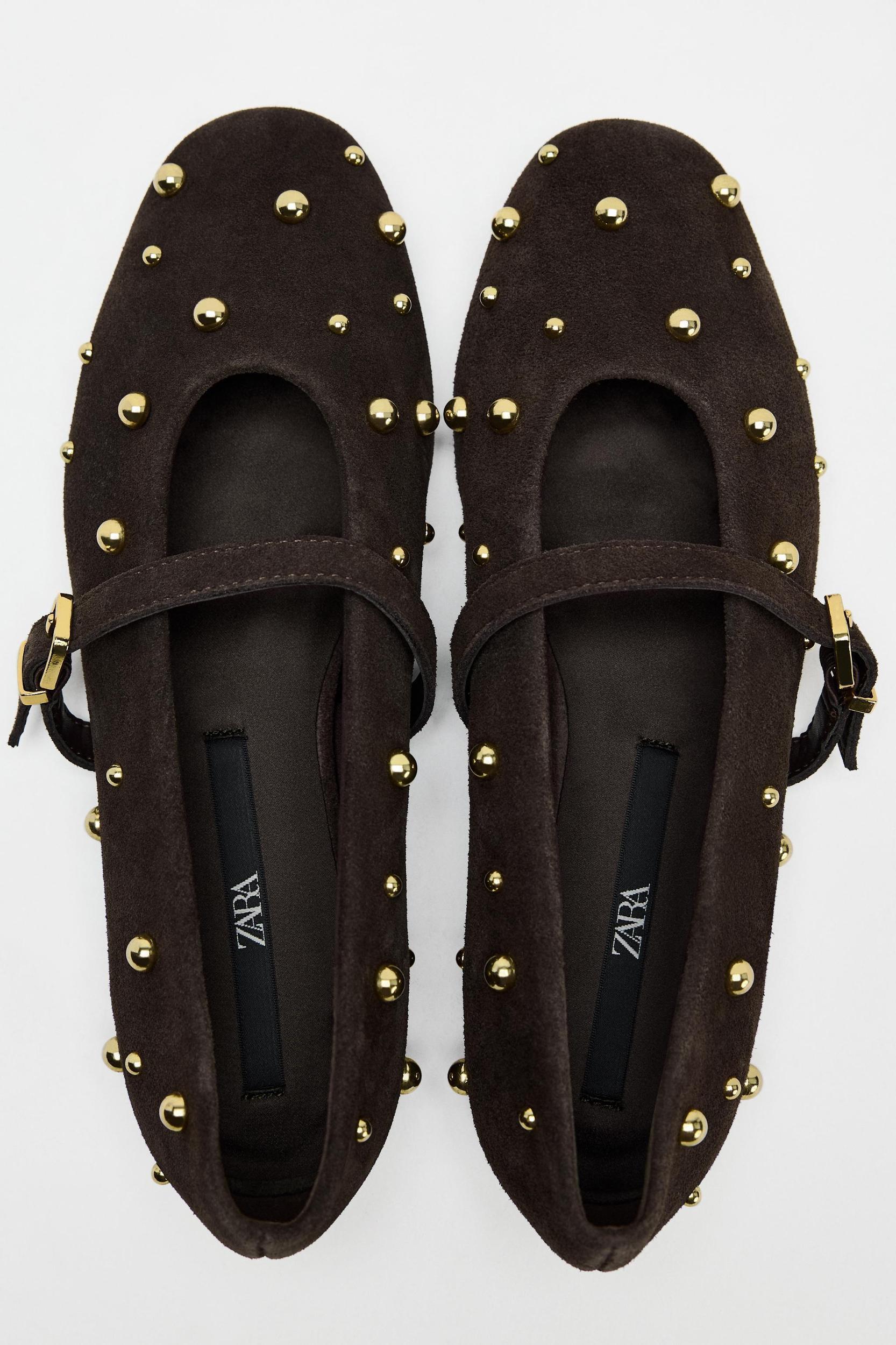 STUDDED SUEDE BALLET FLATS Product Image
