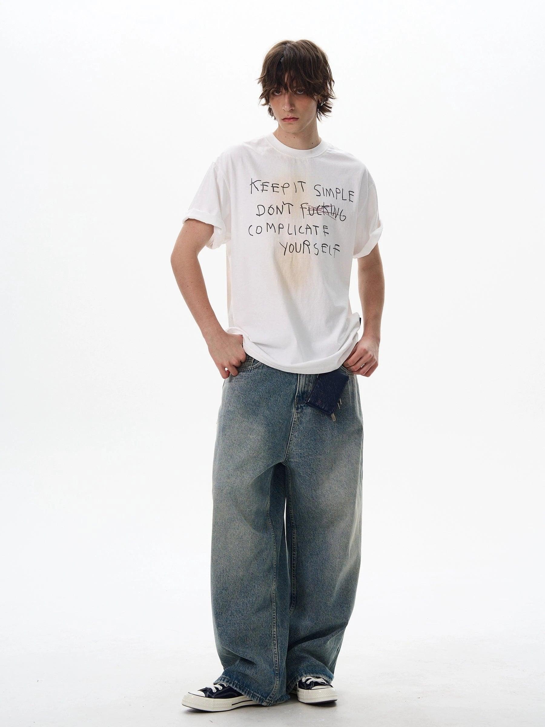 RT No. 18040 BLUE DENIM WIDE STRAIGHT JEANS Product Image