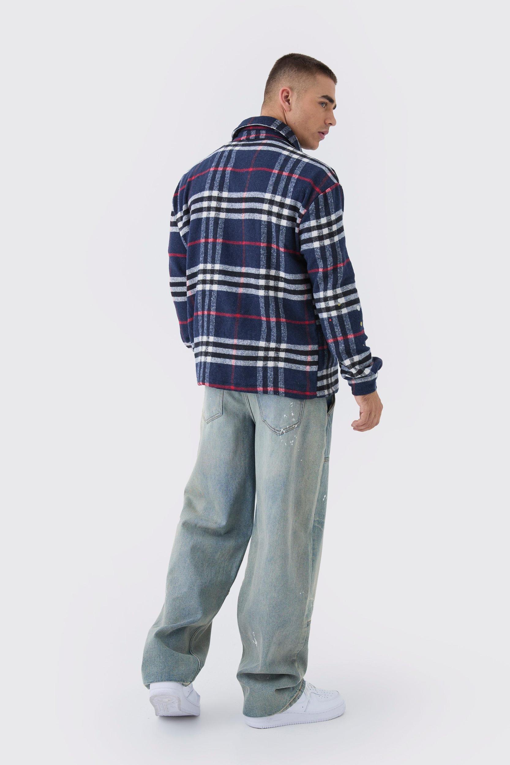 Oversized Paint Splatter Flannel Shirt | boohooMAN USA Product Image