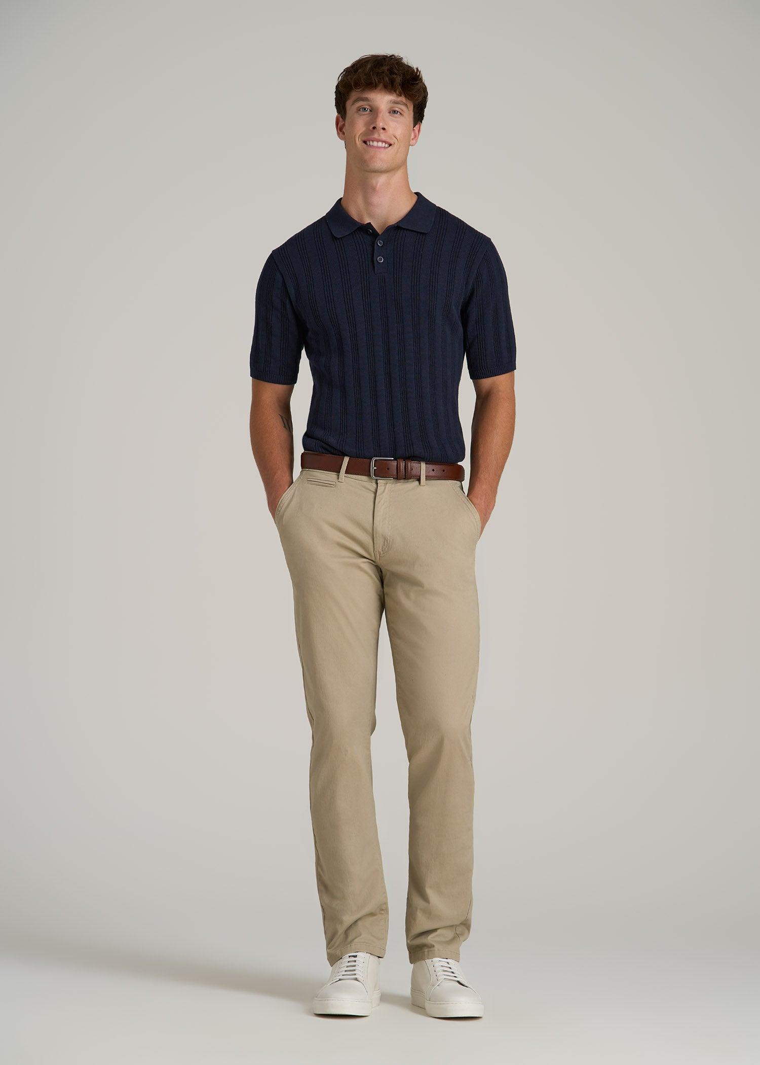 Ribbed Textured Knit Tall Men's Polo Shirt in Deep Indigo Product Image