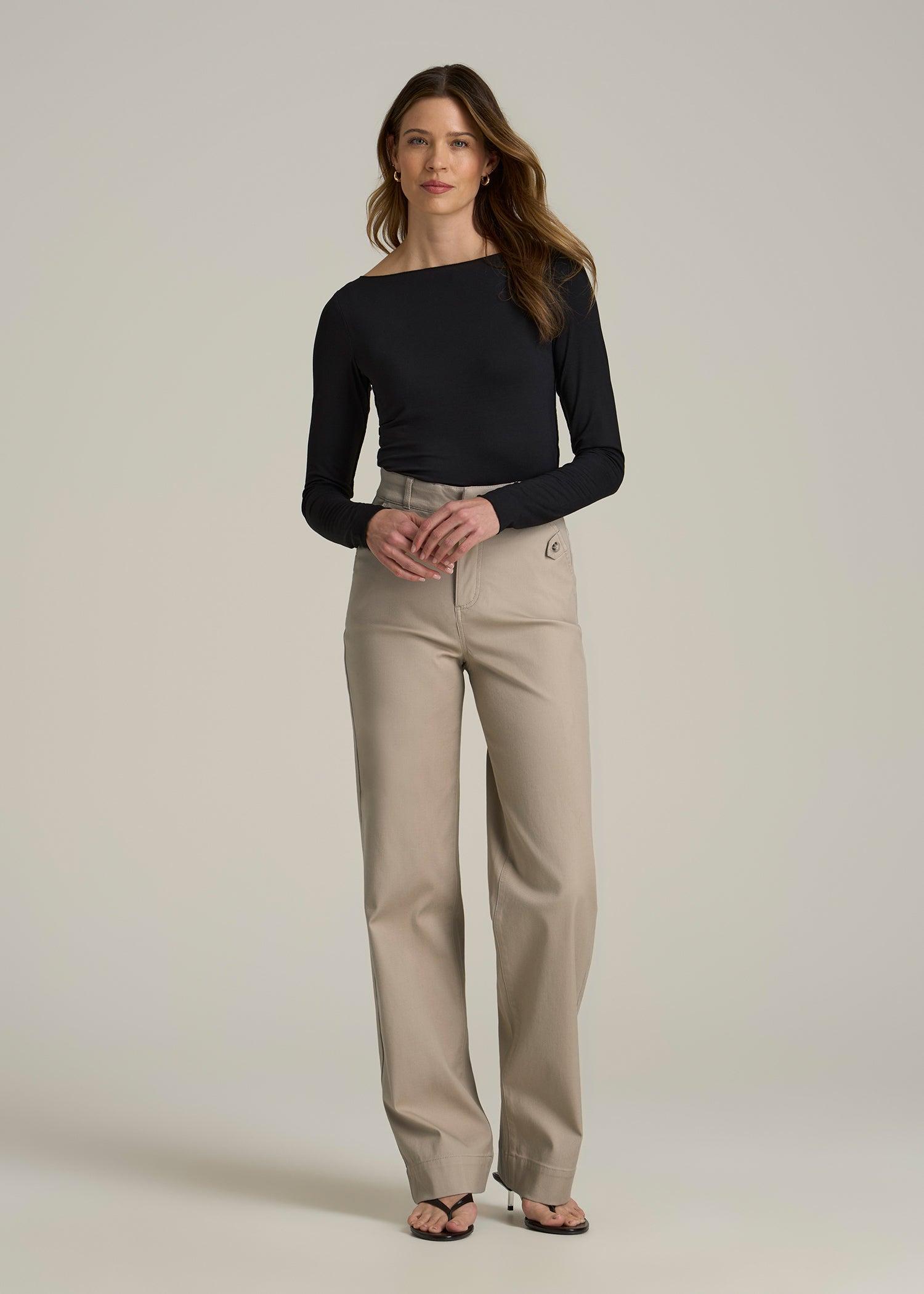 Stretch Twill Wide Leg Pant for Tall Women in Light Khaki Female Product Image