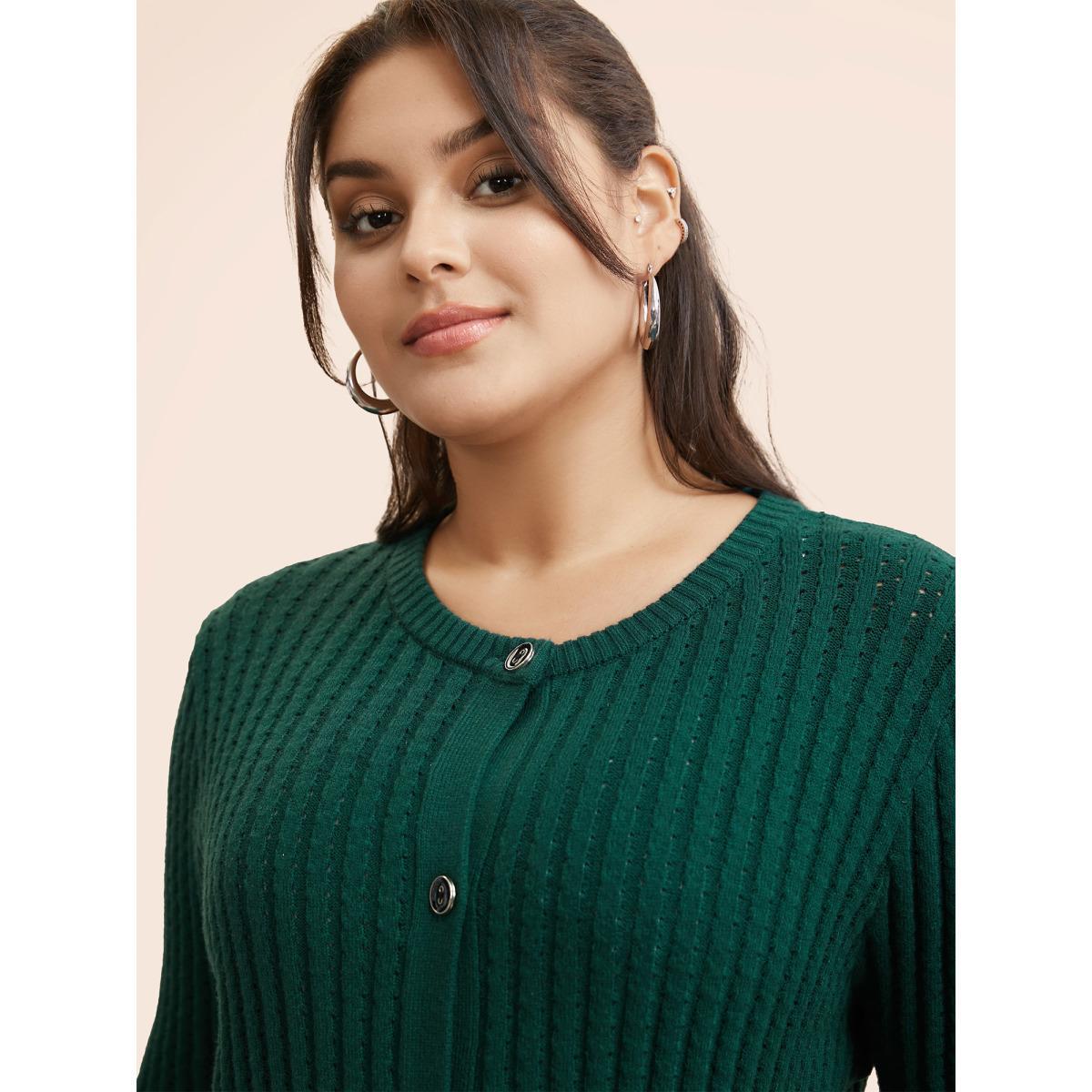 Plus Size Supersoft Essentials Textured Round Neck Slim Cardigan DarkGreen Women Elegant Bodycon Long Sleeve Everyday Cardigans BloomChic 30/6X Product Image