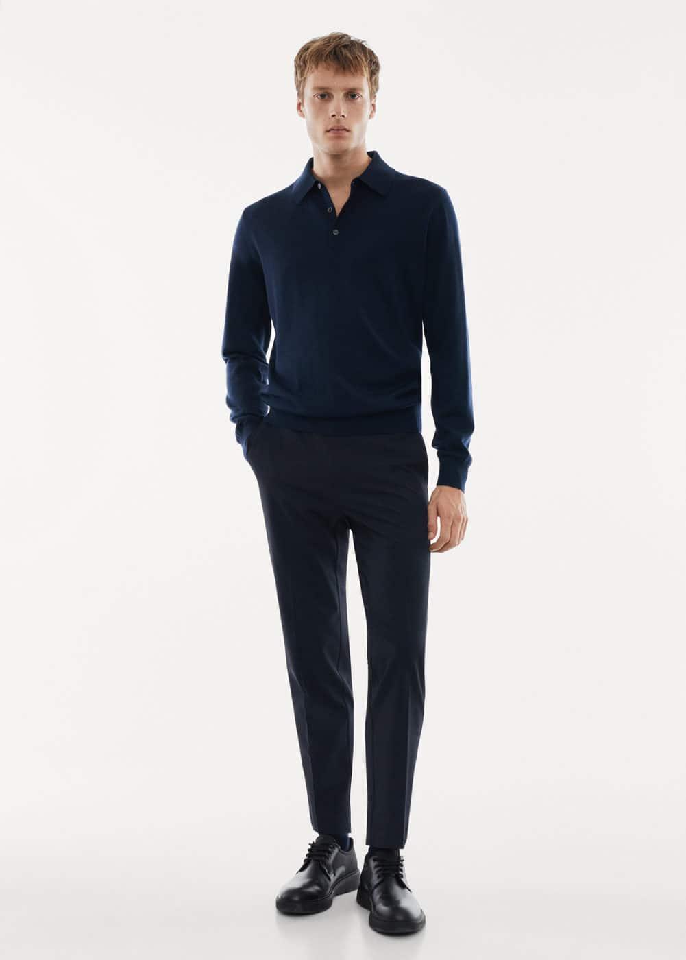 Mango Mens 100% Merino Wool Long- Sleeved Polo Shirt Product Image