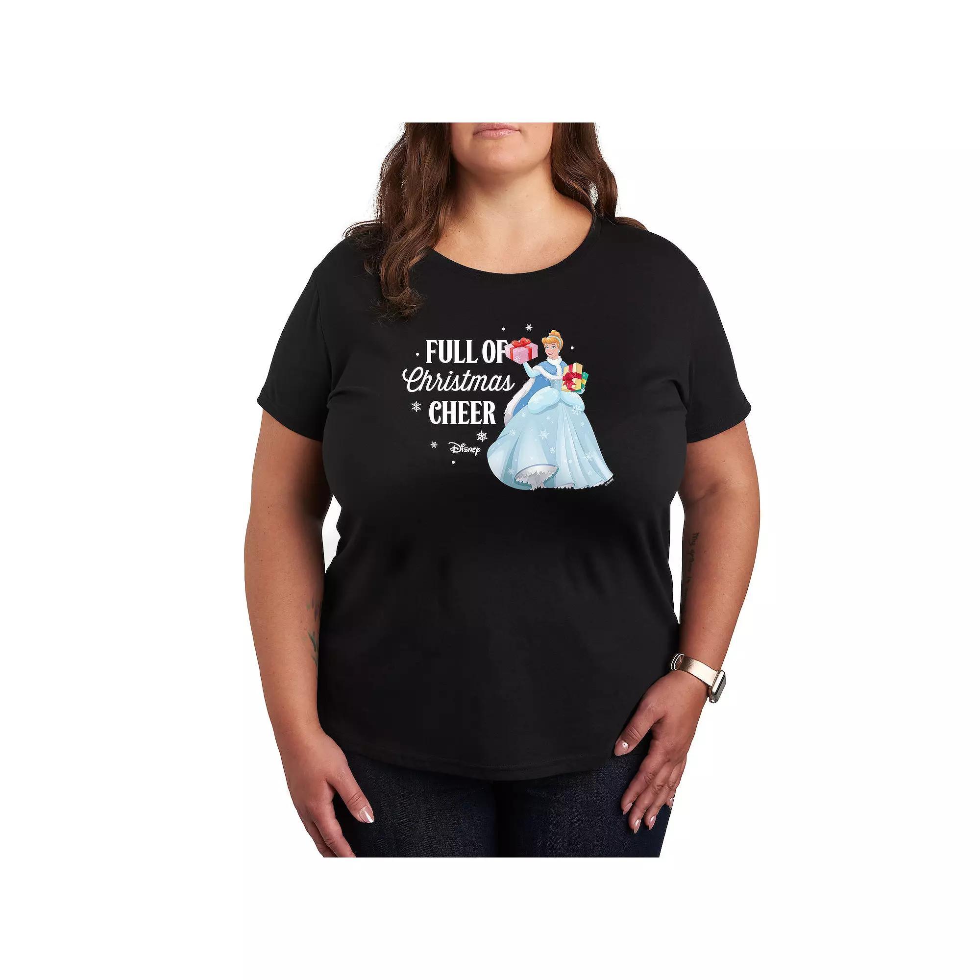 Disney Princess Cinderella Plus Full Of Christmas Cheer Graphic Tee, Women's, Size: 1XL, Black Product Image