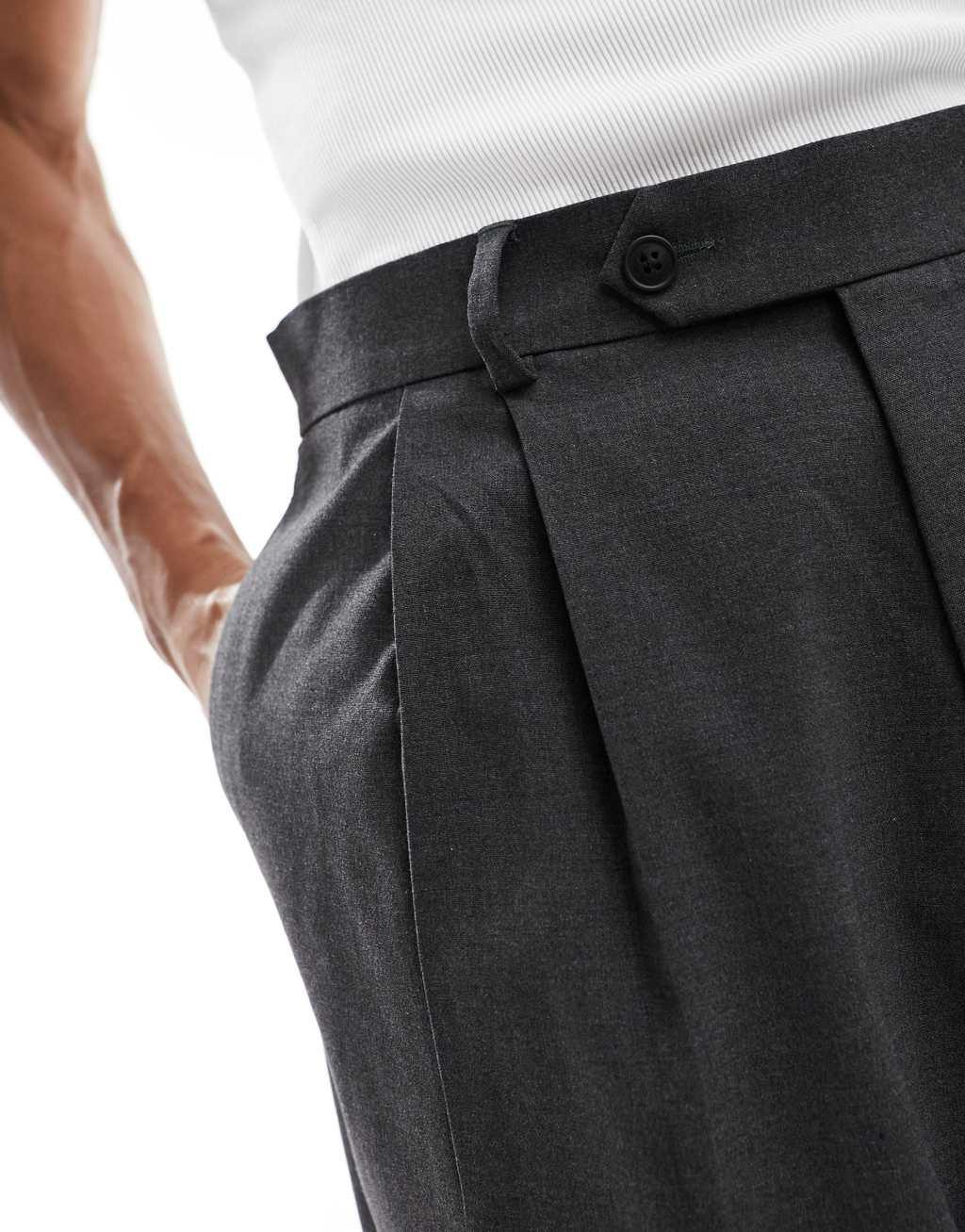 ASOS DESIGN balloon suit pants with front pleat in charcoal Product Image