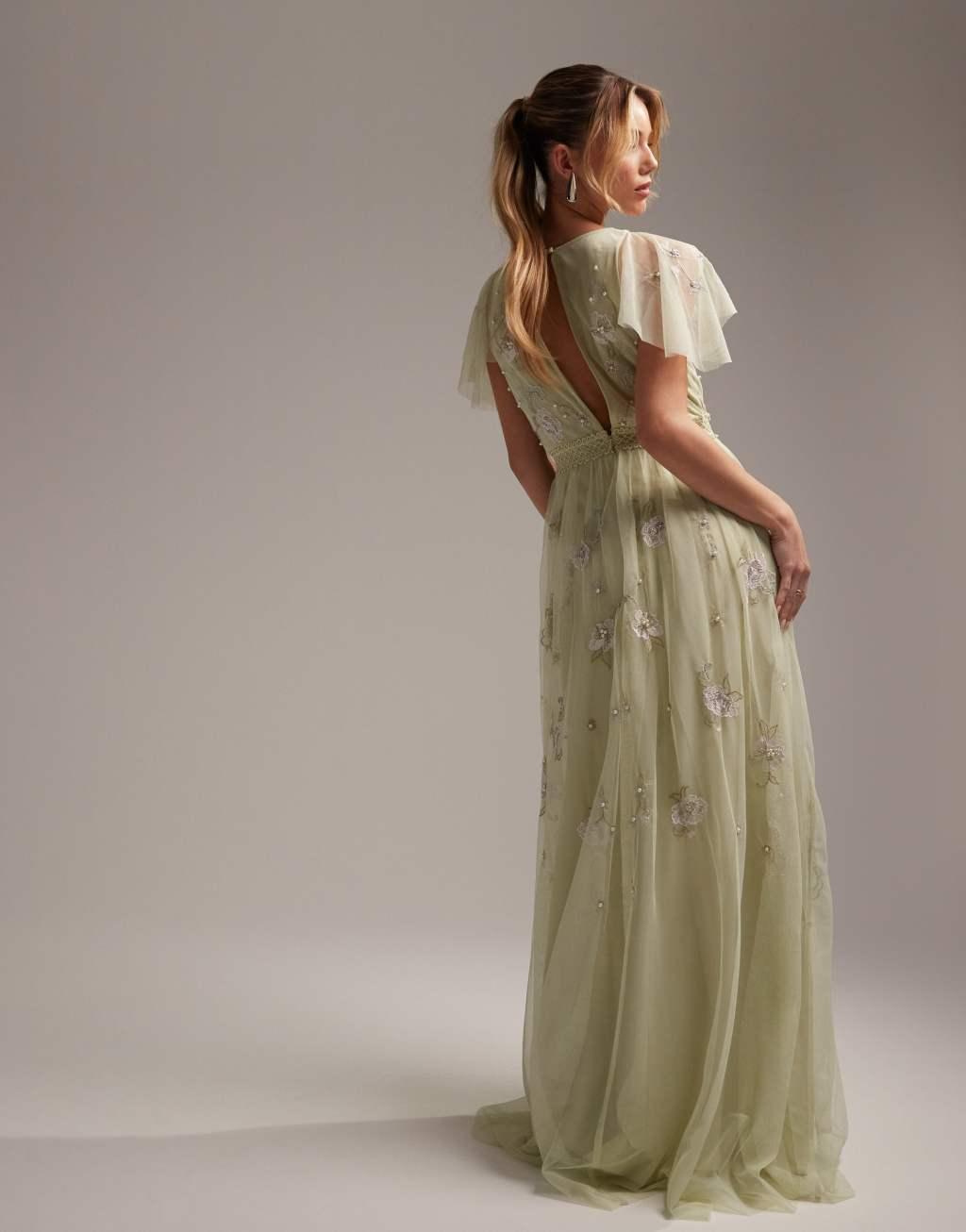 ASOS DESIGN embroidered ruffle maxi dress with lace inserts Product Image
