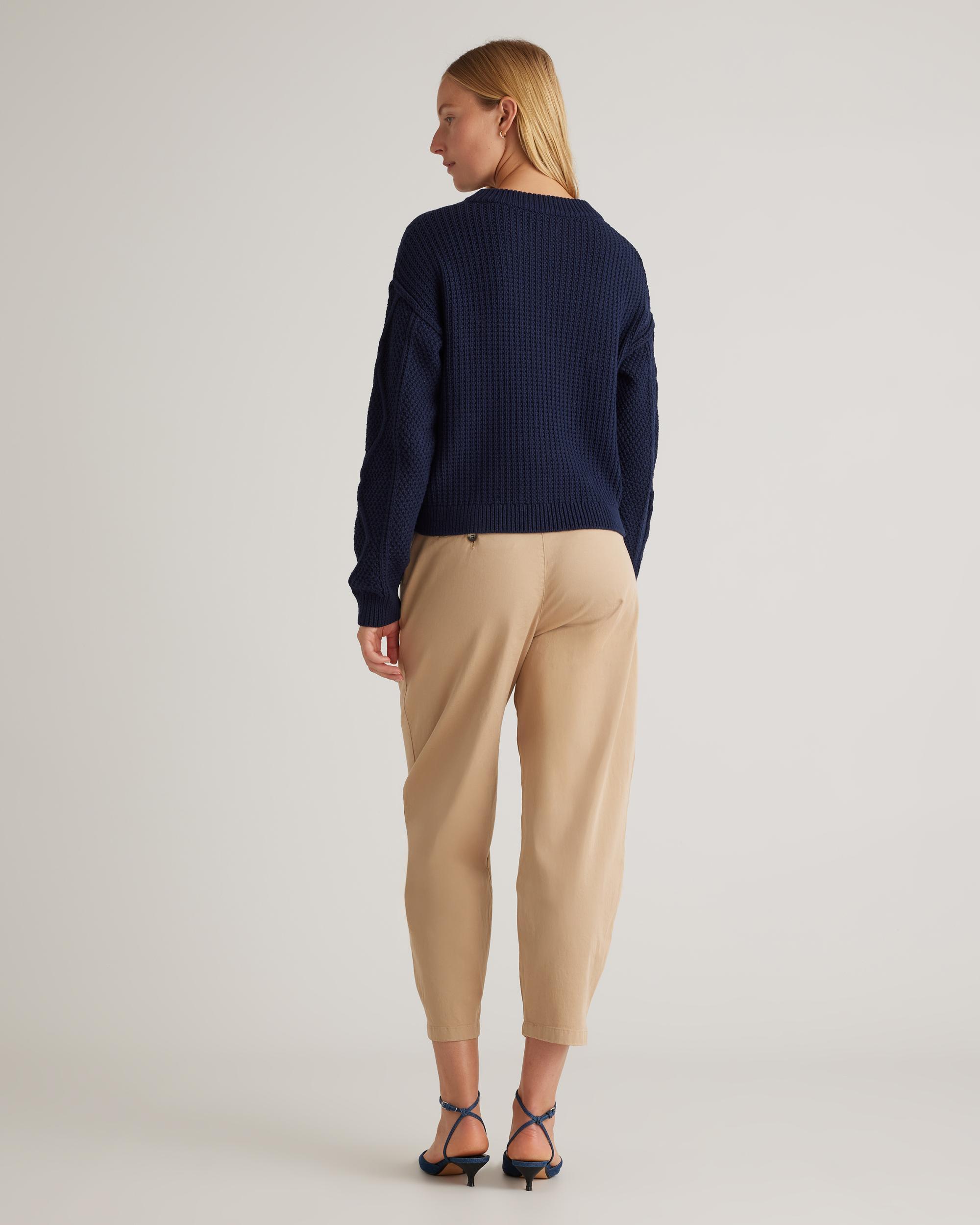 Quince | Women's Cropped Cable Crew Sweater Organic Cotton Product Image