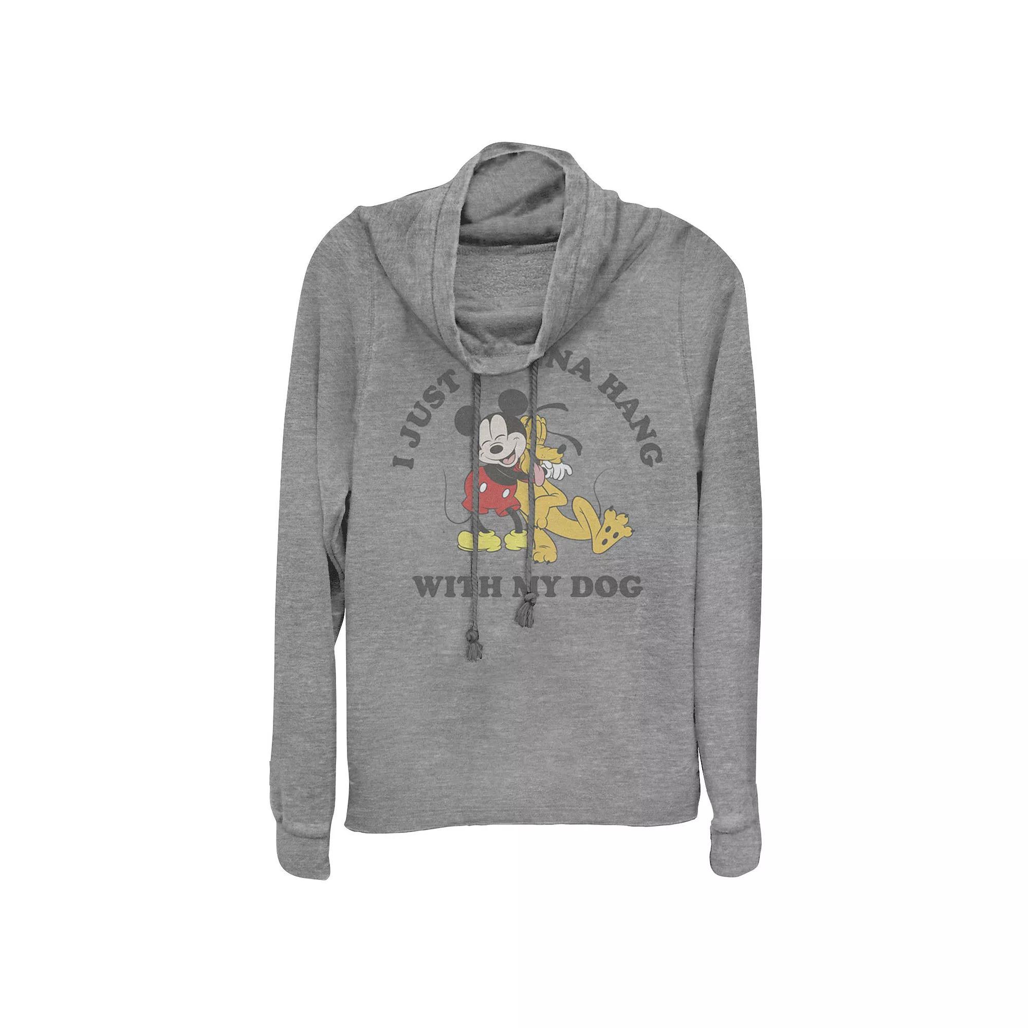 Disney's Mickey Mouse & Pluto Wanna Hang Cowlneck Graphic Lightweight Long Sleeve, Girl's, Size: Medium, Gray Grey Product Image