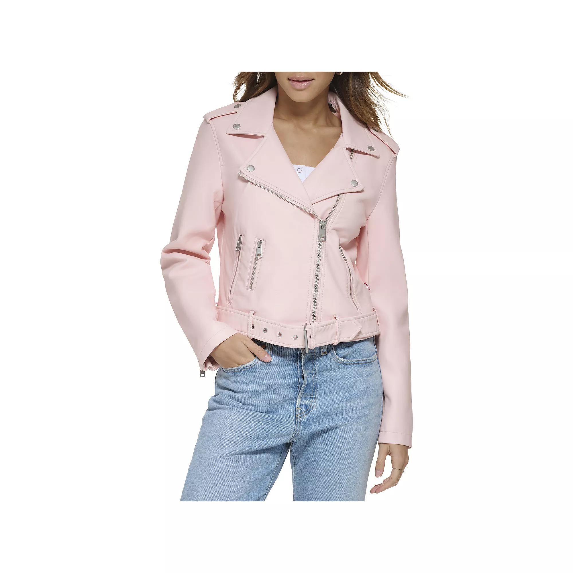 Women's Levi's® Belted Faux Leather Motorcycle Jacket, Size: XS, Pink Product Image
