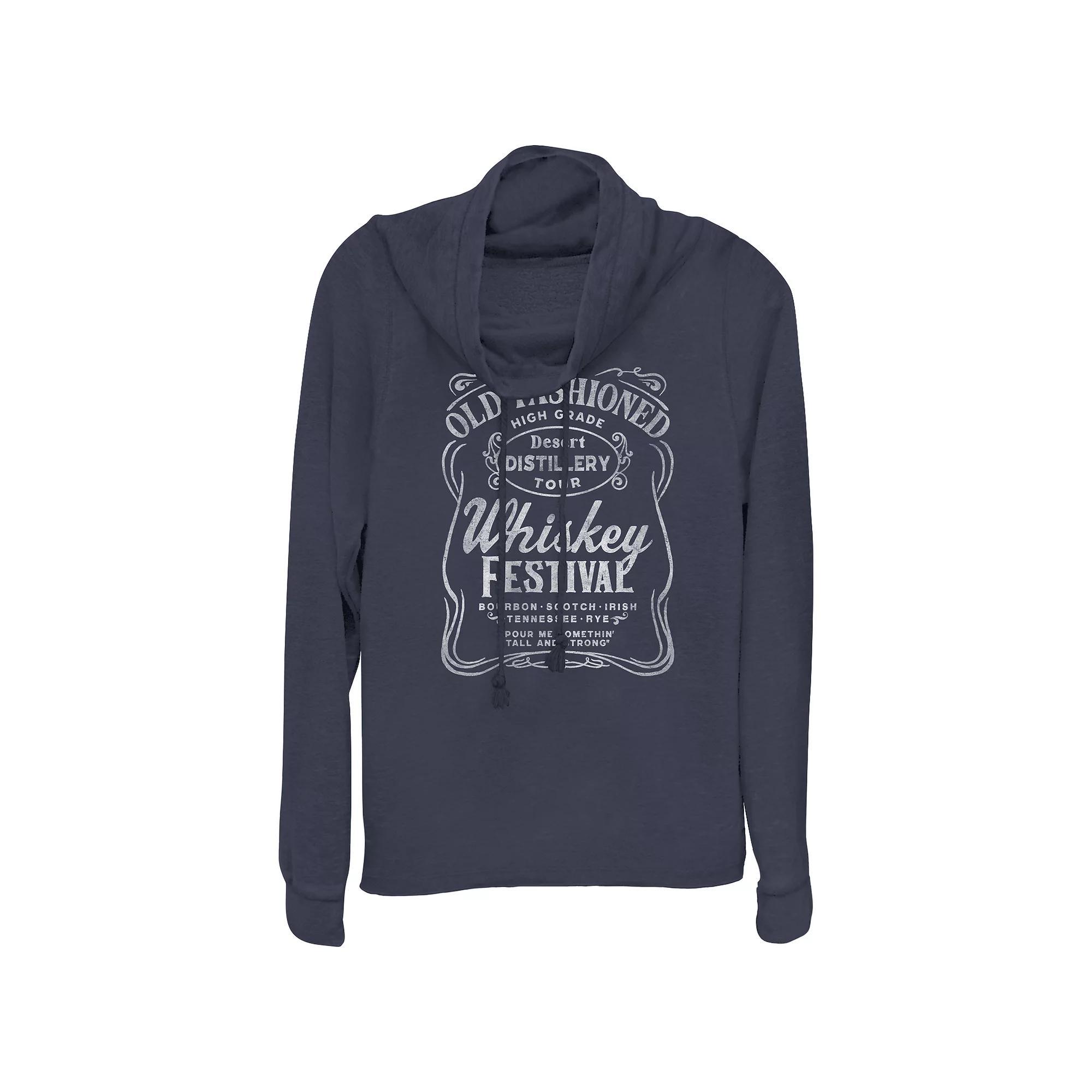 Women's Plus Old Fashioned Whiskey Festival Cowlneck Graphic Lightweight Long Sleeve, Size: 2XL, Blue Product Image