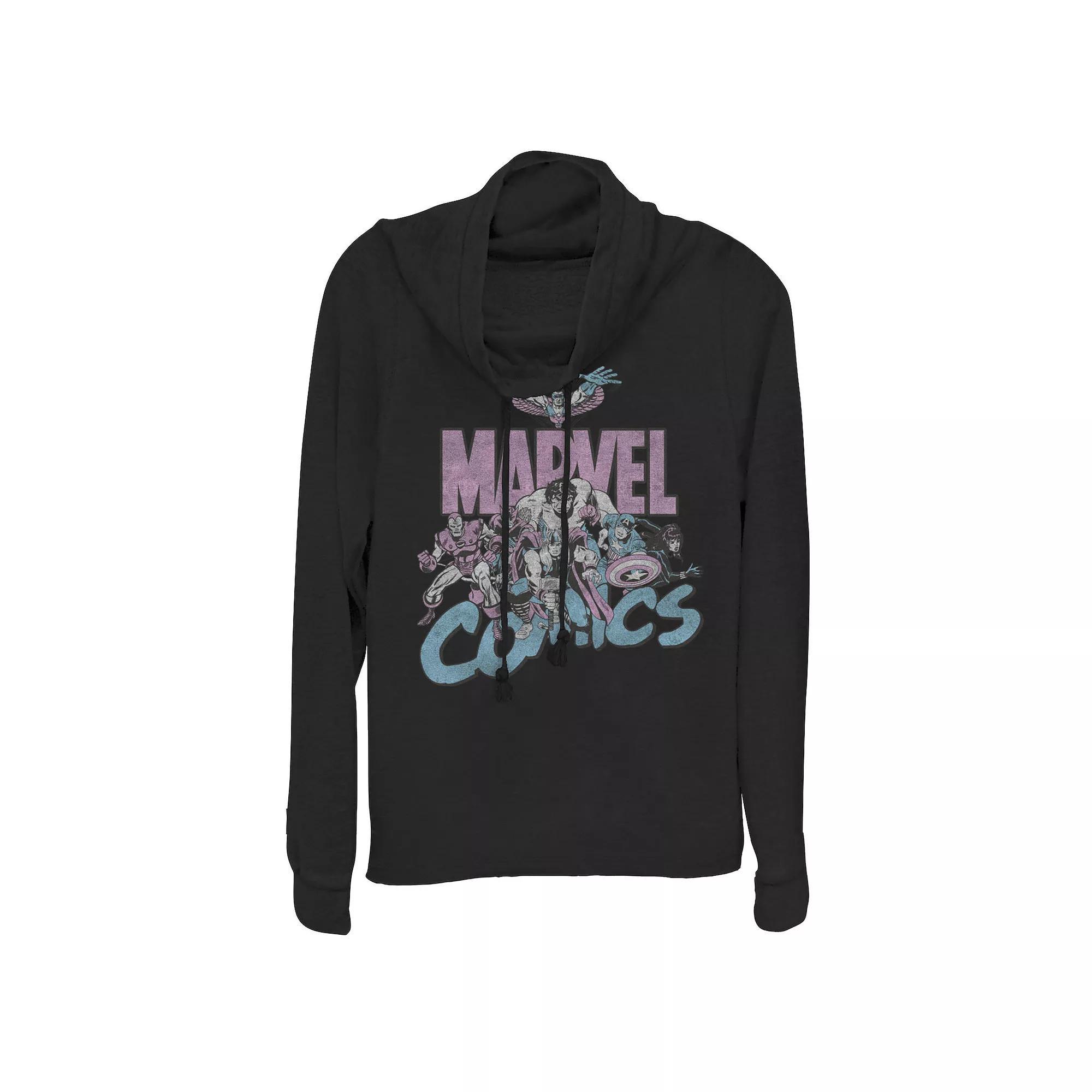 Juniors Marvel Pastel Group Cowlneck Graphic Lightweight Long Sleeve, Girls Product Image