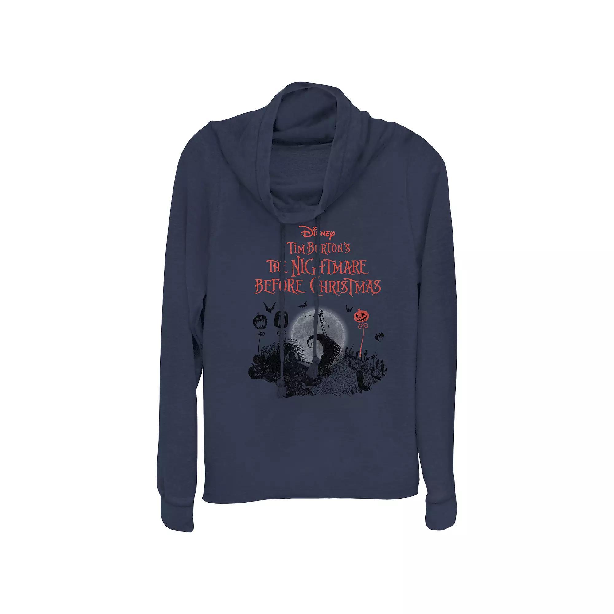 Disney's The Nightmare Before Christmas Halloween Lineup Women's Cowlneck Graphic Lightweight Long Sleeve, Size: Small, Blue Product Image