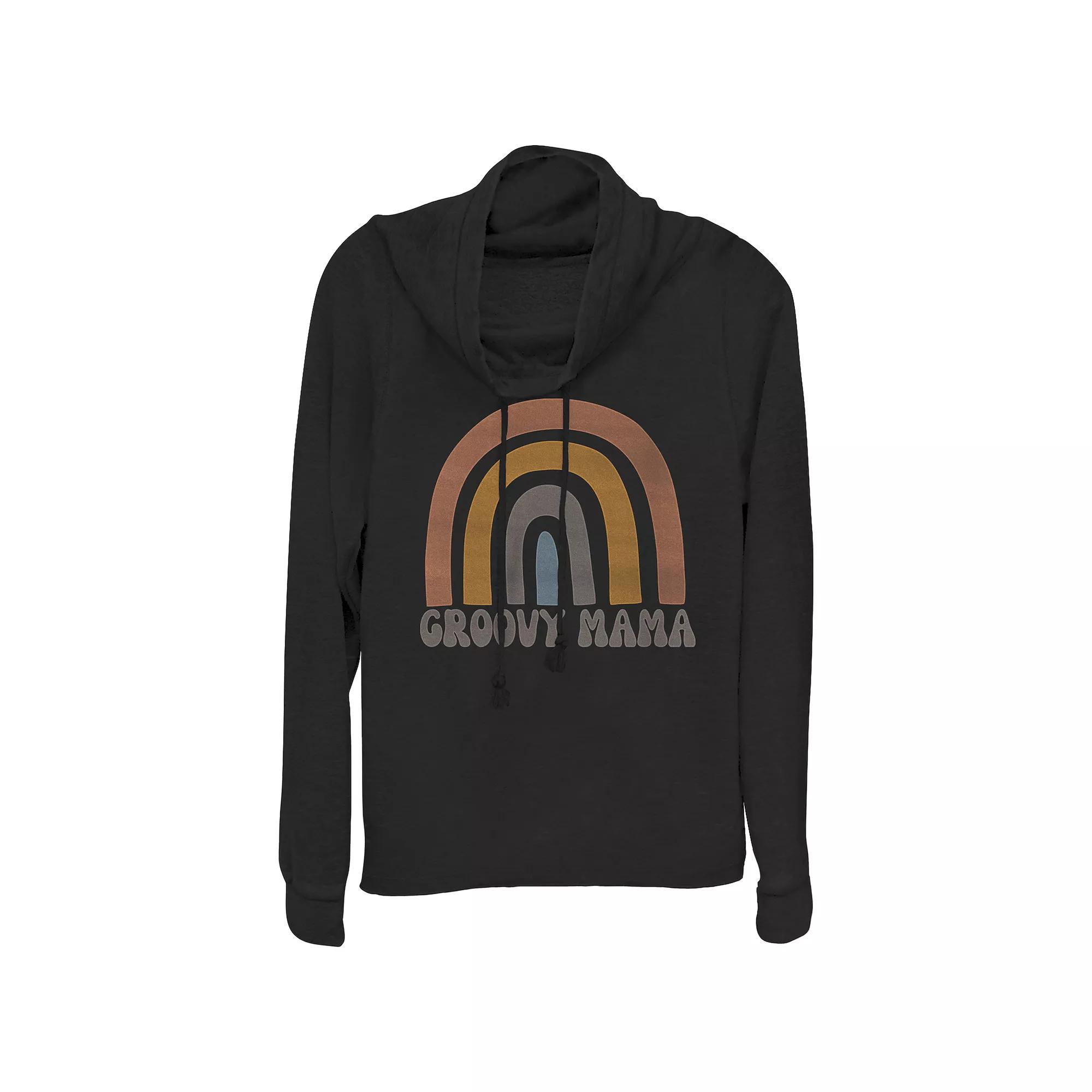 Women's Groovy Mama Cowlneck Graphic Lightweight Long Sleeve, Size: Small, Black Product Image