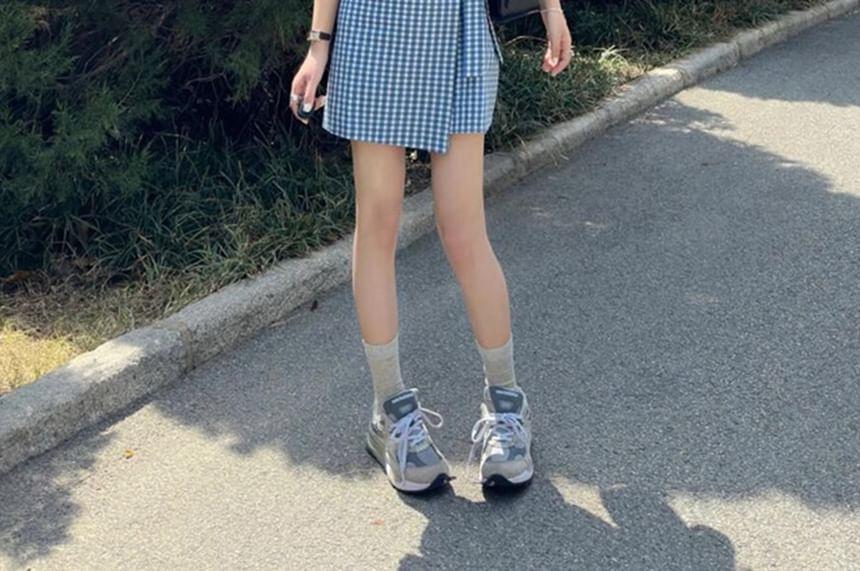 Sleeveless Gingham Bow Mini A-Line Dress Product Image