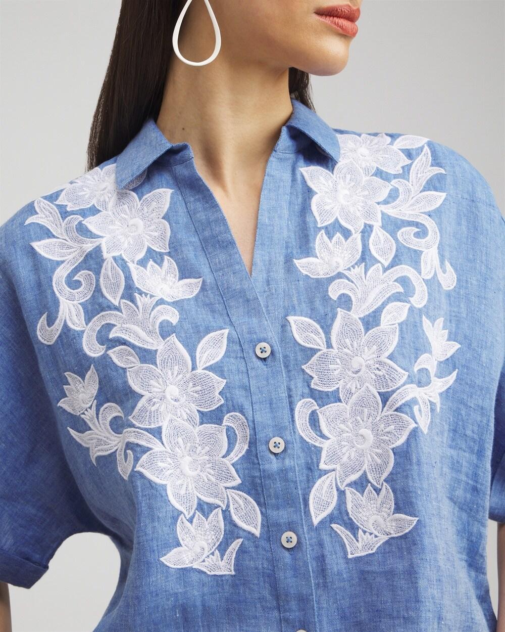 Linen Embroidered Applique Shirt Product Image