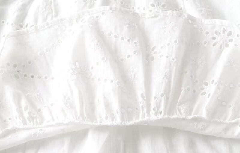 Puff-Sleeve V-Neck Cutout Mini A-Line Eyelet Lace Dress Product Image