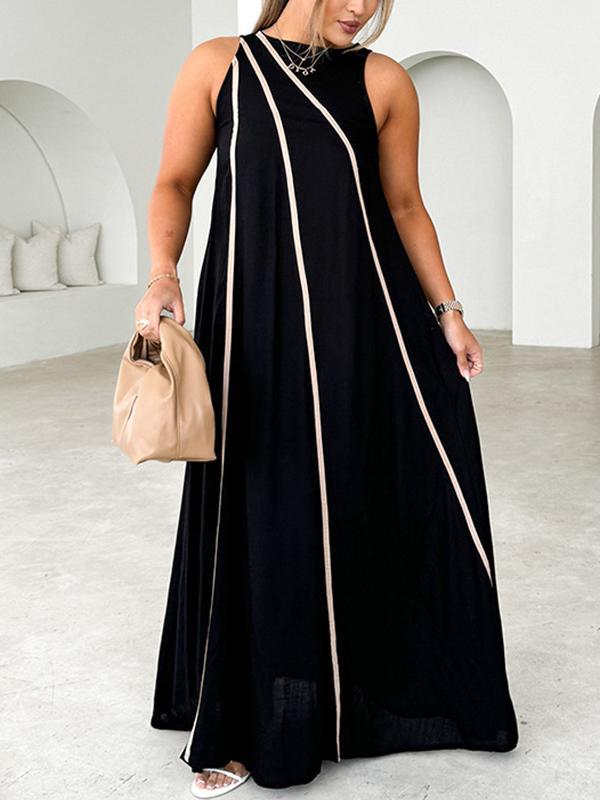 A-Line Loose Split-Joint Round-Neck Maxi Dresses Product Image