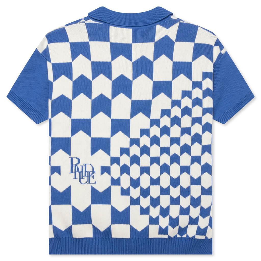 Rhacing Checkered Knit Polo - Ivory/Blue Male Product Image