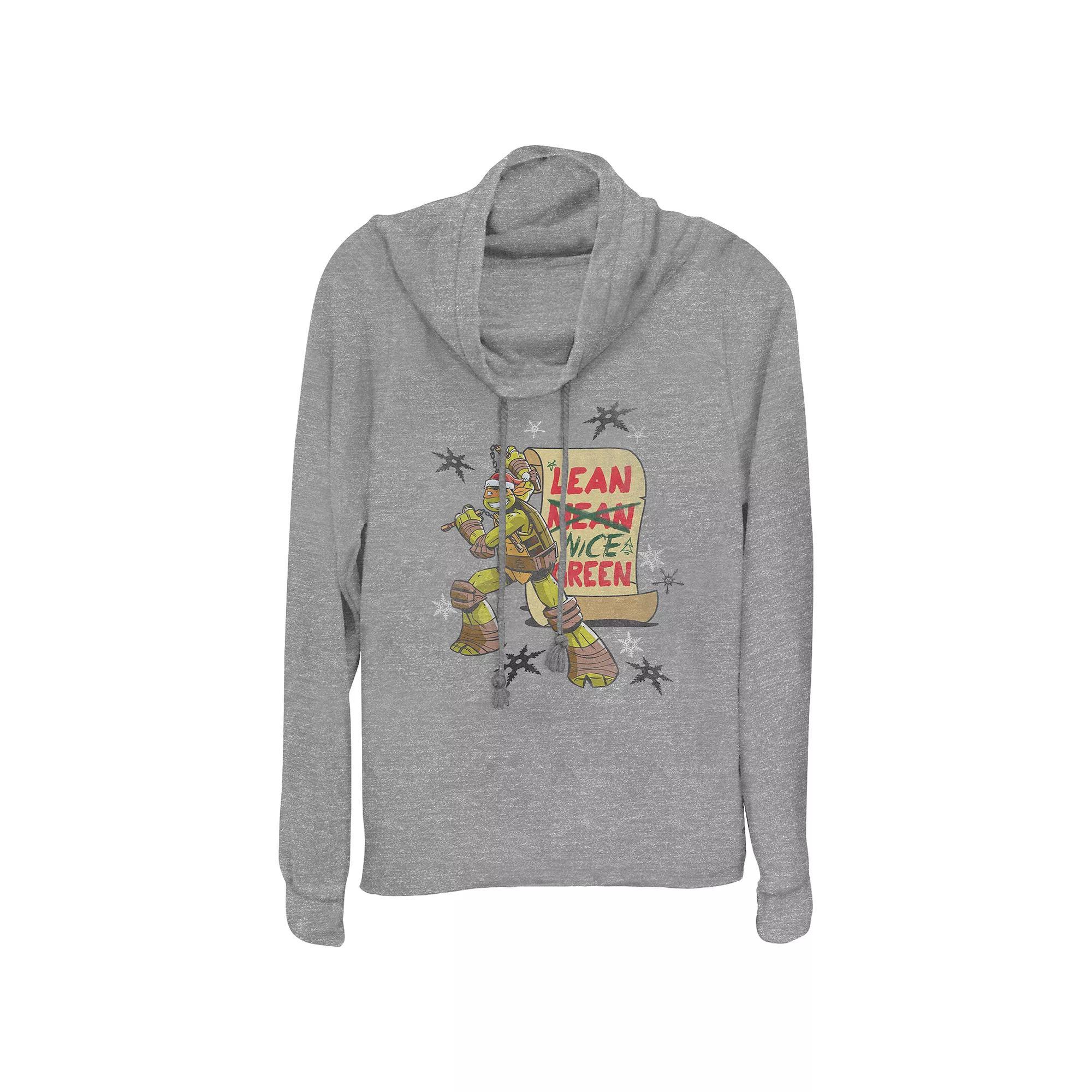 Women's Nickelodeon Teenage Mutant Ninja Turtles Michelangelo Lean Nice Green Cowlneck Graphic Lightweight Long Sleeve, Size: Small, Gray Grey Product Image