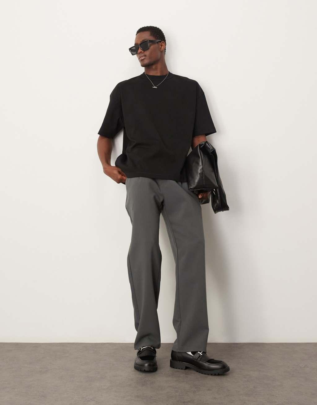 ASOS DESIGN Premium interlock oversized t-shirt 300gsm in black Product Image