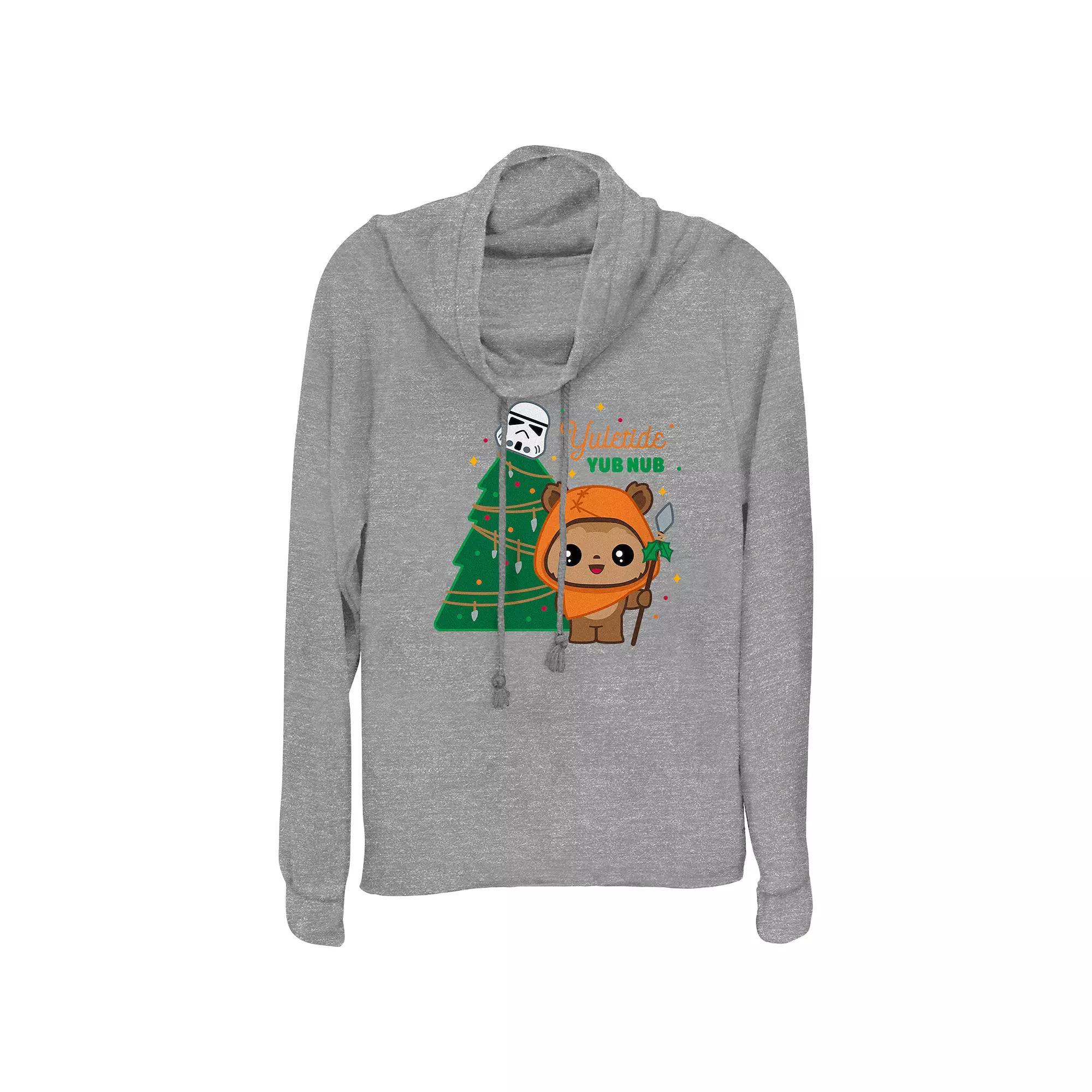 Women's Star Wars Yuletide Yub Nub Cowlneck Graphic Lightweight Long Sleeve, Size: Small, Gray Grey Product Image