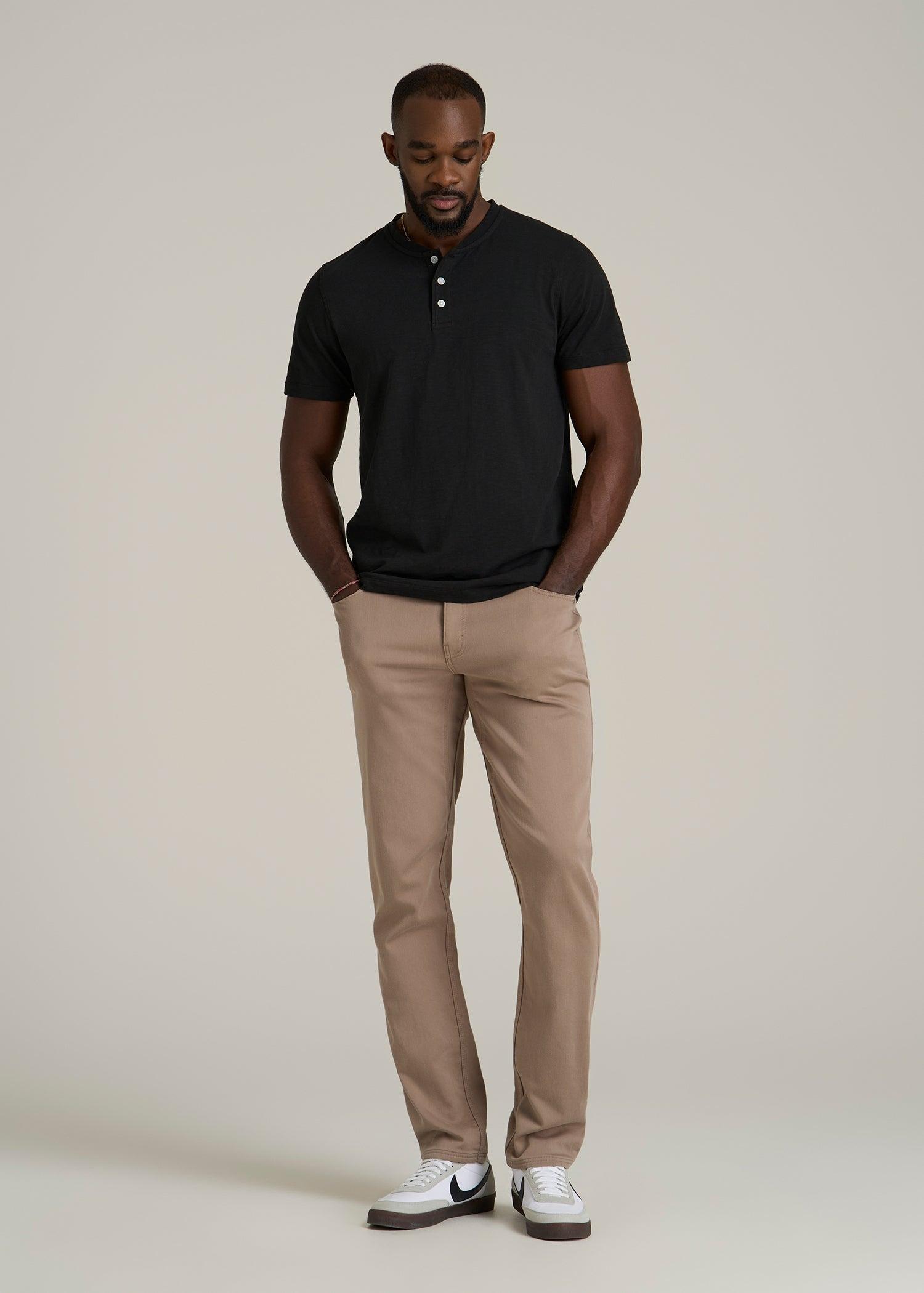 Sunwashed Short Sleeve Slub Henley for Tall Men in Black Product Image