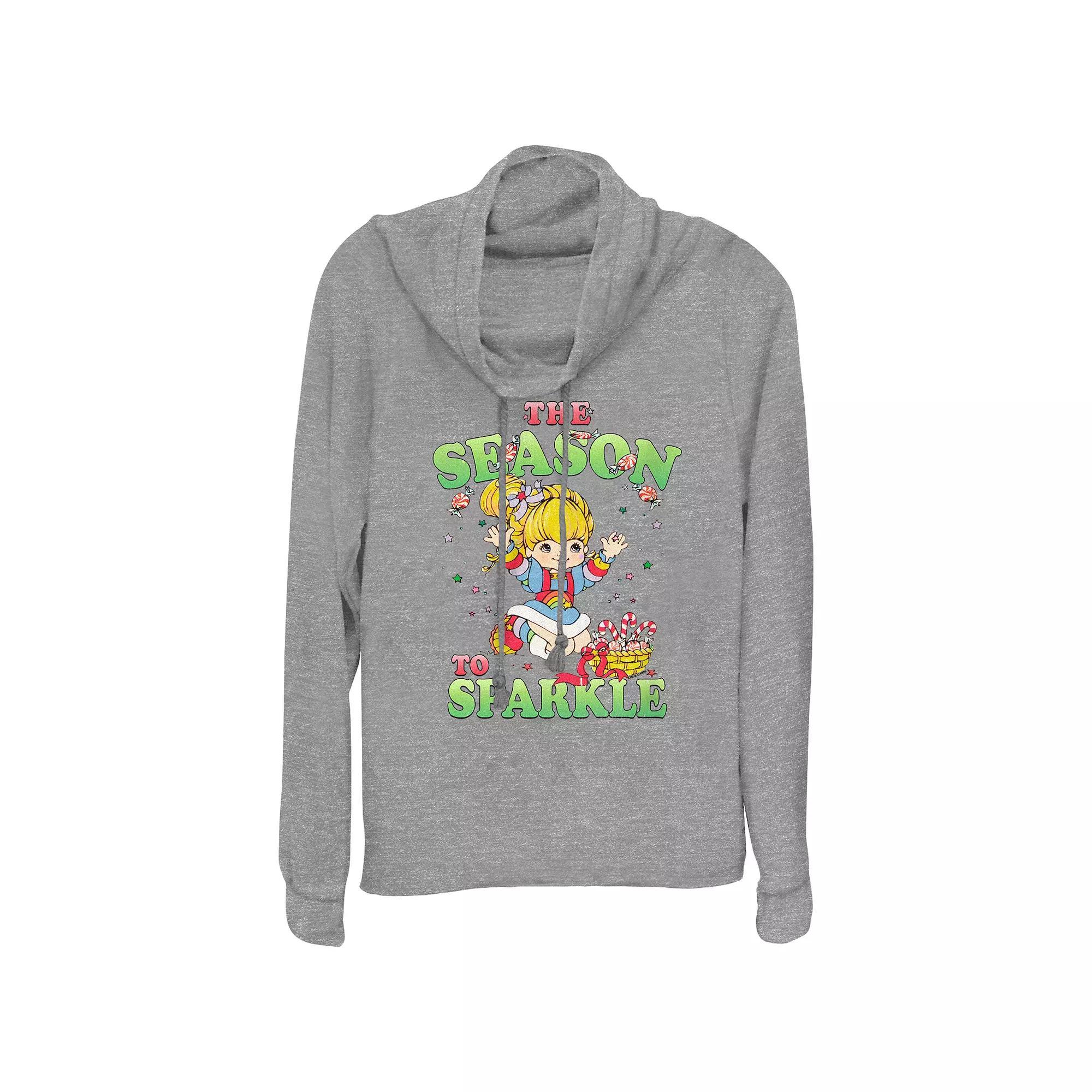 Women's Rainbow Brite The Season To Sparkle Cowlneck Graphic Lightweight Long Sleeve, Size: Small, Gray Grey Product Image