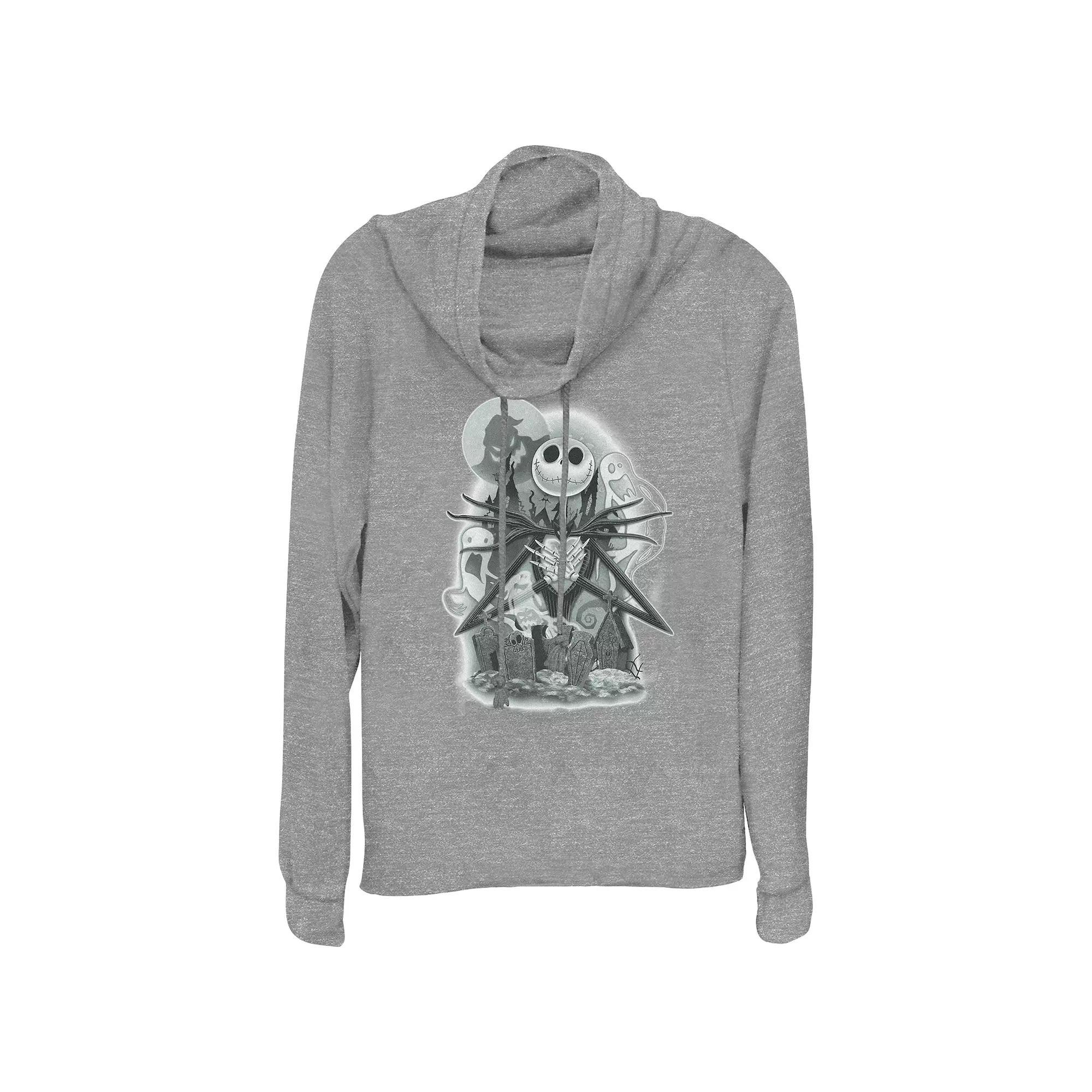 Disney's The Nightmare Before Christmas Jack Skellington Cemetery Women's Cowlneck Graphic Lightweight Long Sleeve, Size: Small, Gray Grey Product Image