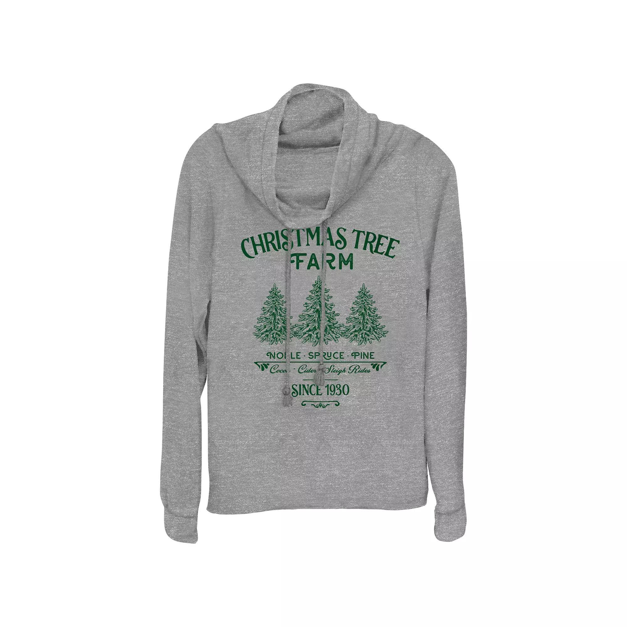 Women's Christmas Tree Farm Since 1930 Cowlneck Graphic Lightweight Long Sleeve, Size: XXL, Gray Grey Product Image